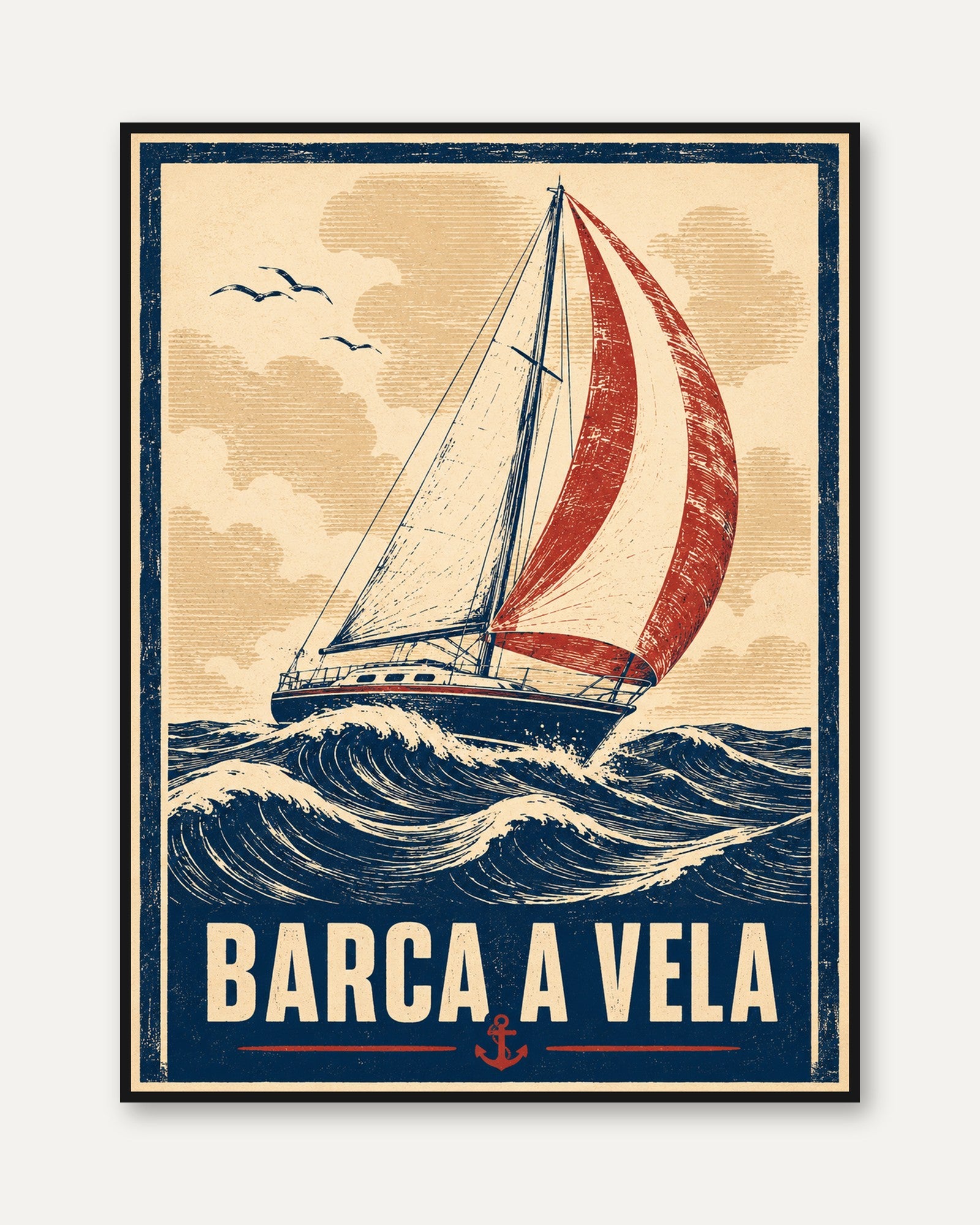 Vintage Sailboat Poster: Retro Nautical Art Print - framed