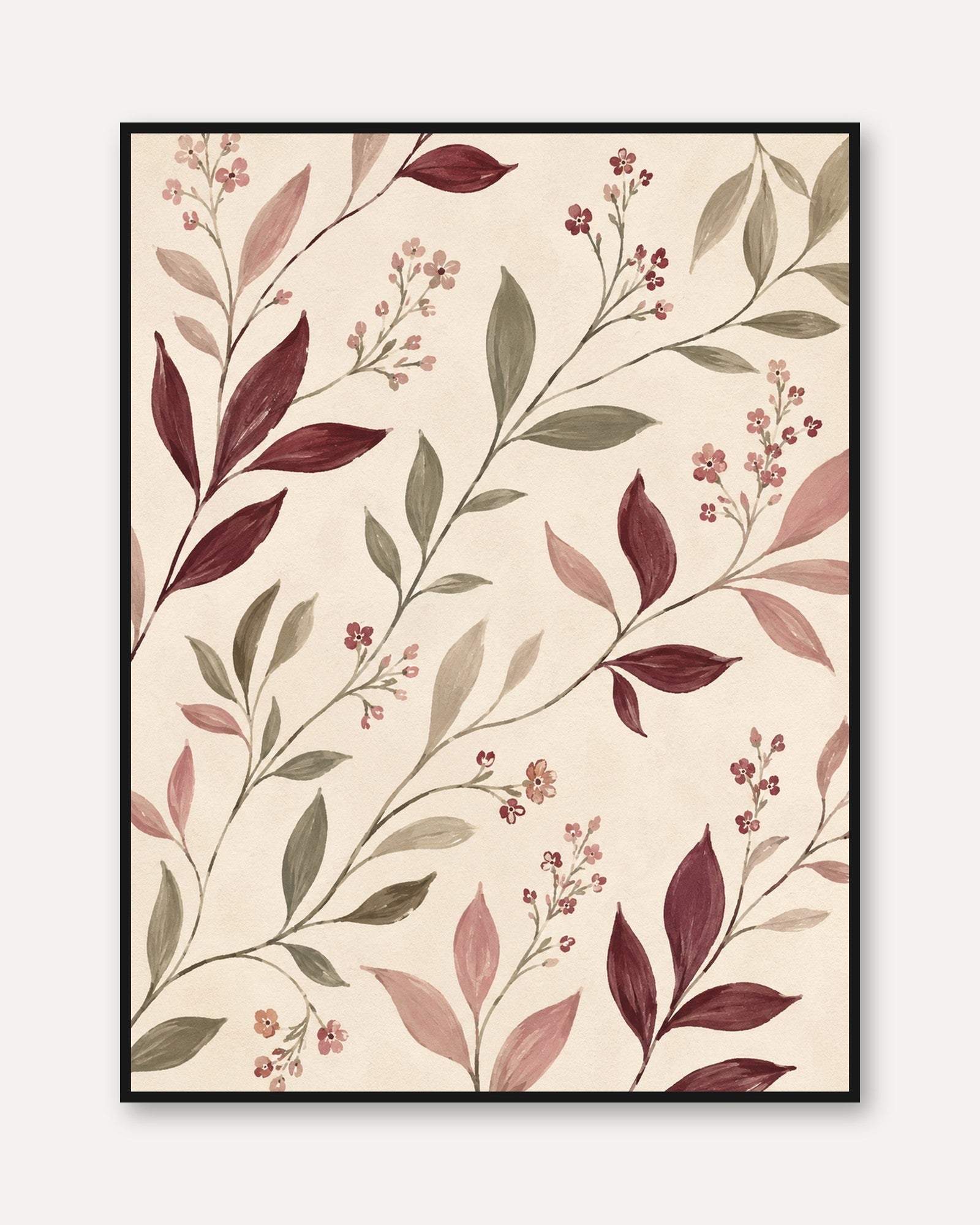 Botanical Leaf Print – Burgundy Wall Art - framed