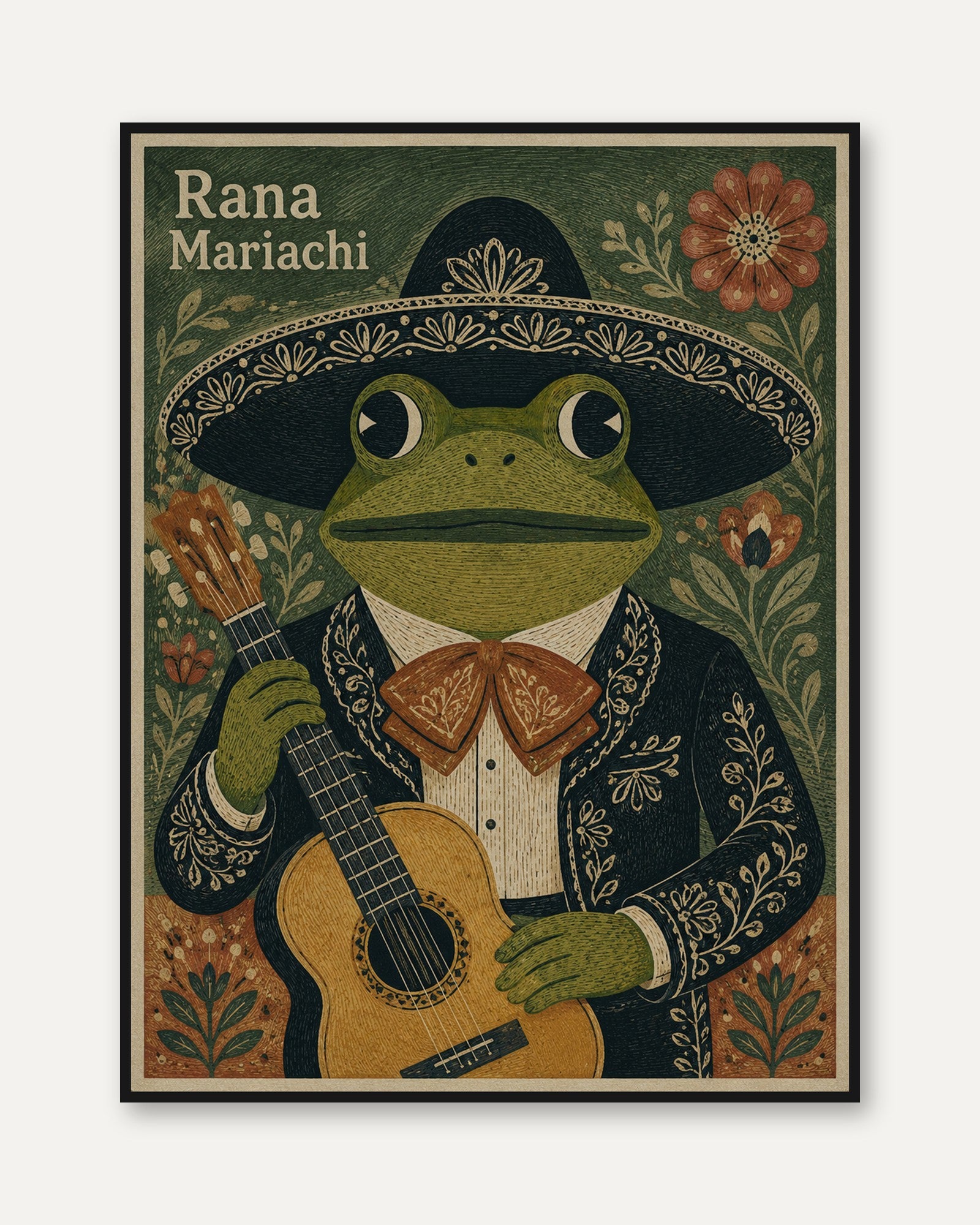 Frog Art Print – Folk Art Animal Poster - framed