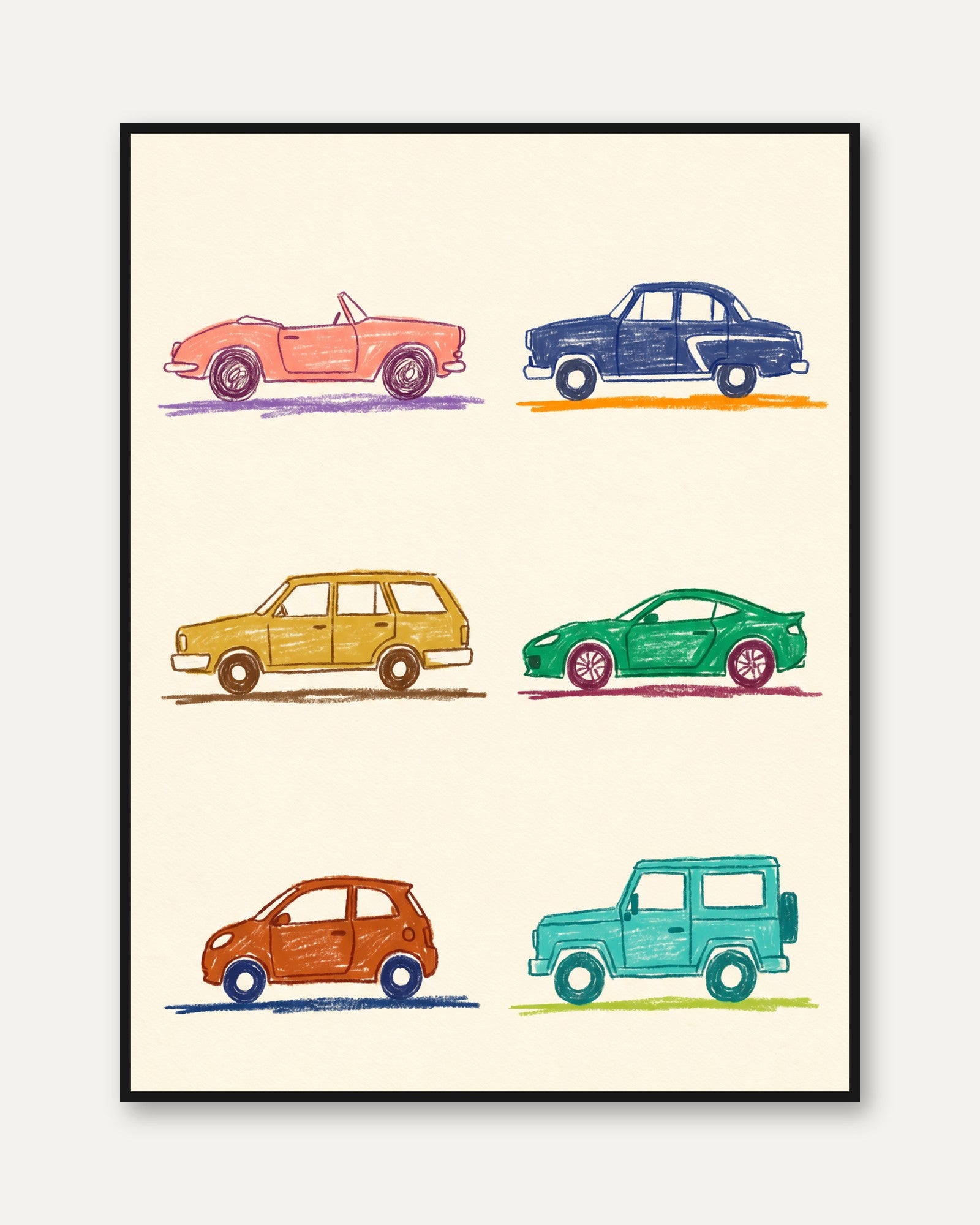 Kids Room Wall Art: Vintage Car Collection - framed