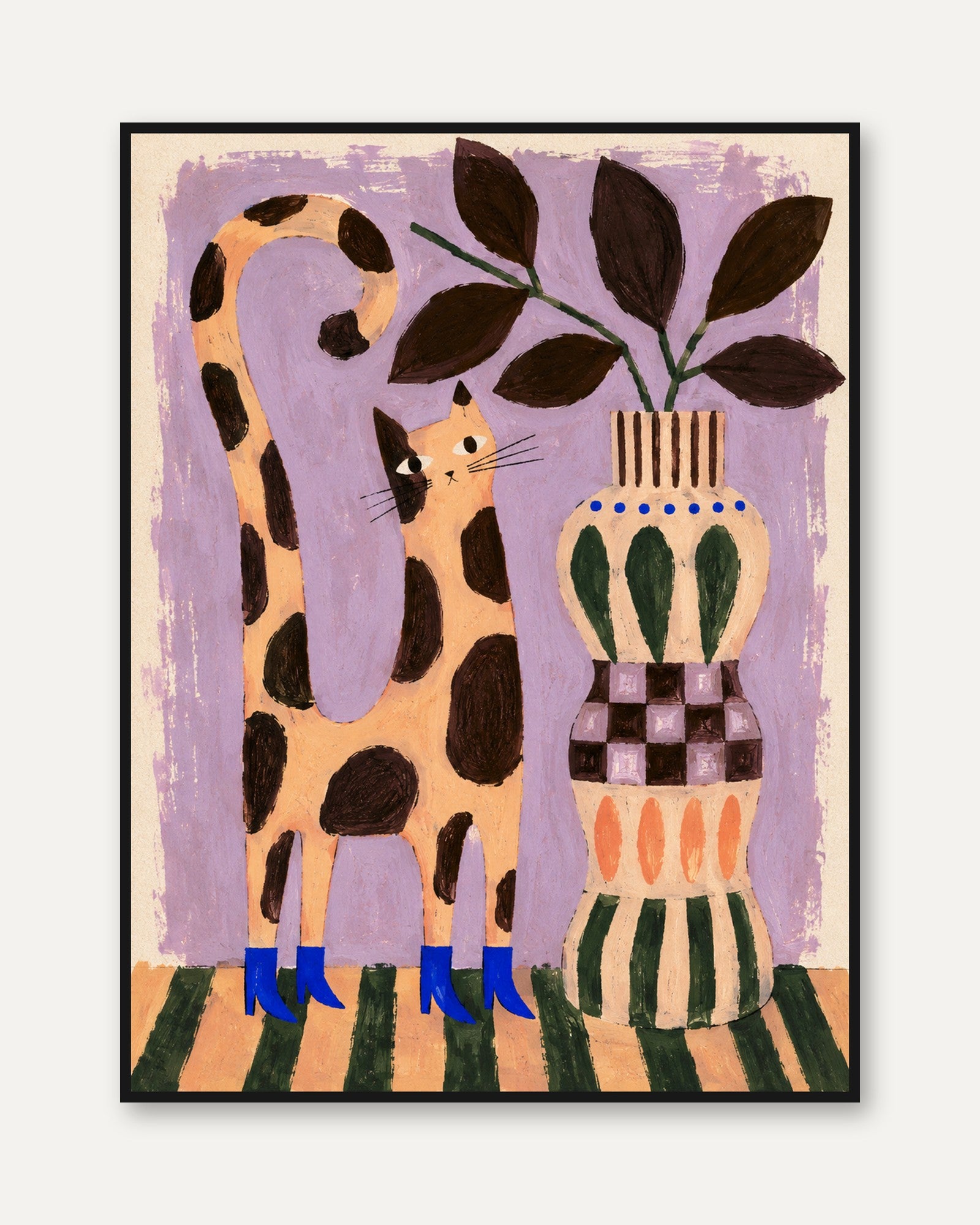 Folk Art Cat Print – Spotted Orange Cat - framed