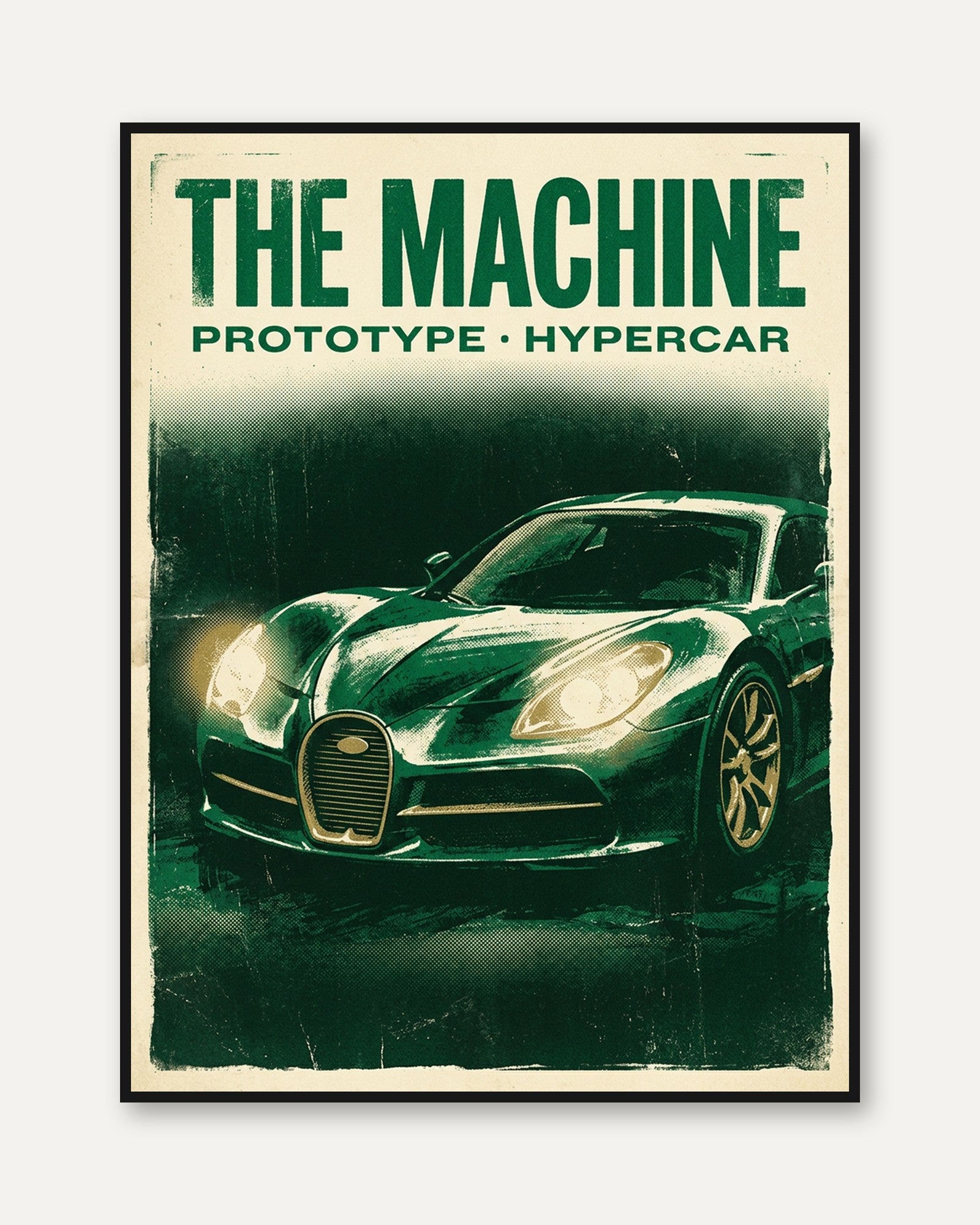 Vintage Hypercar Poster — Retro Racing Green Sports Car - framed