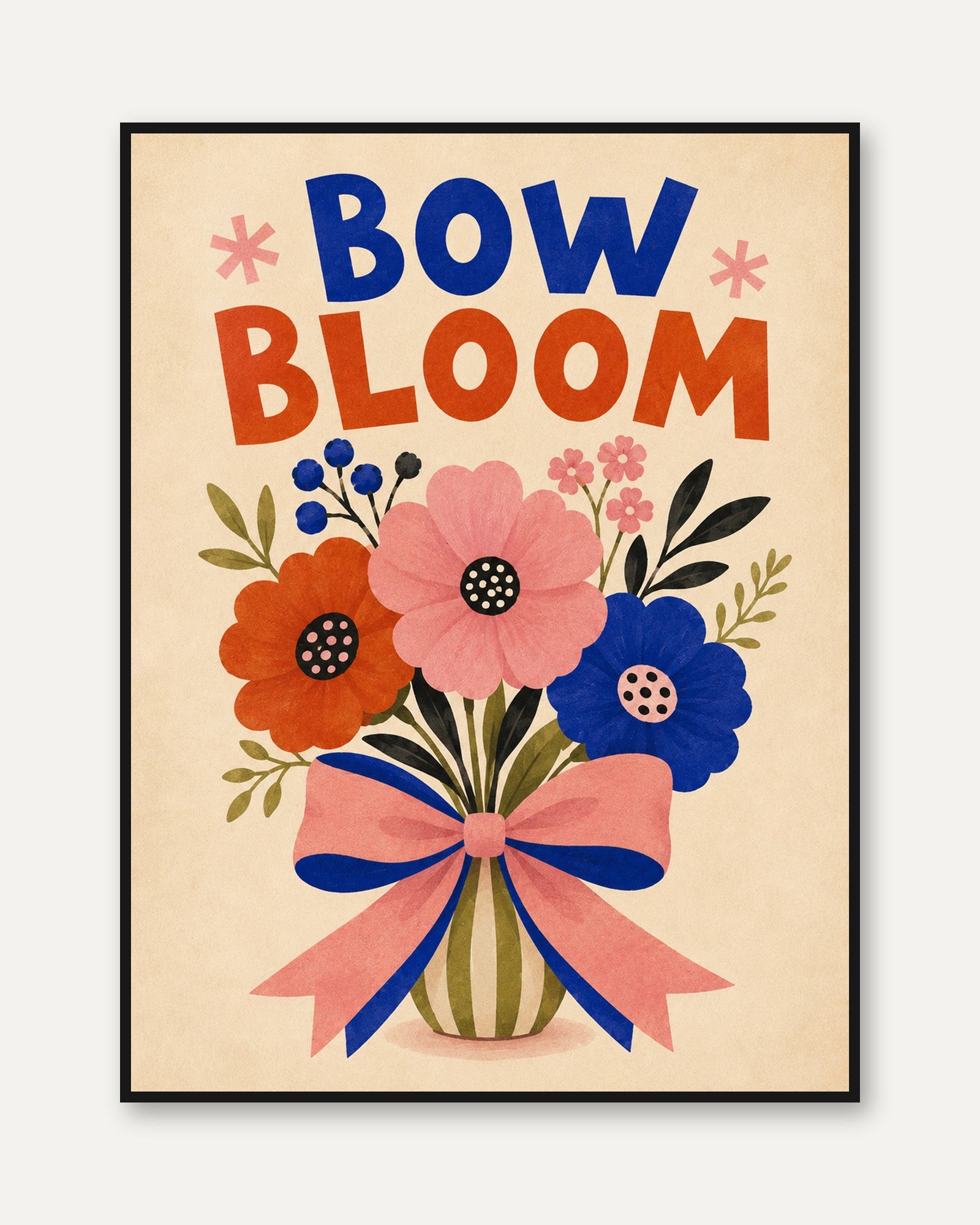 Bow Wall Art – Floral Typography Print - framed