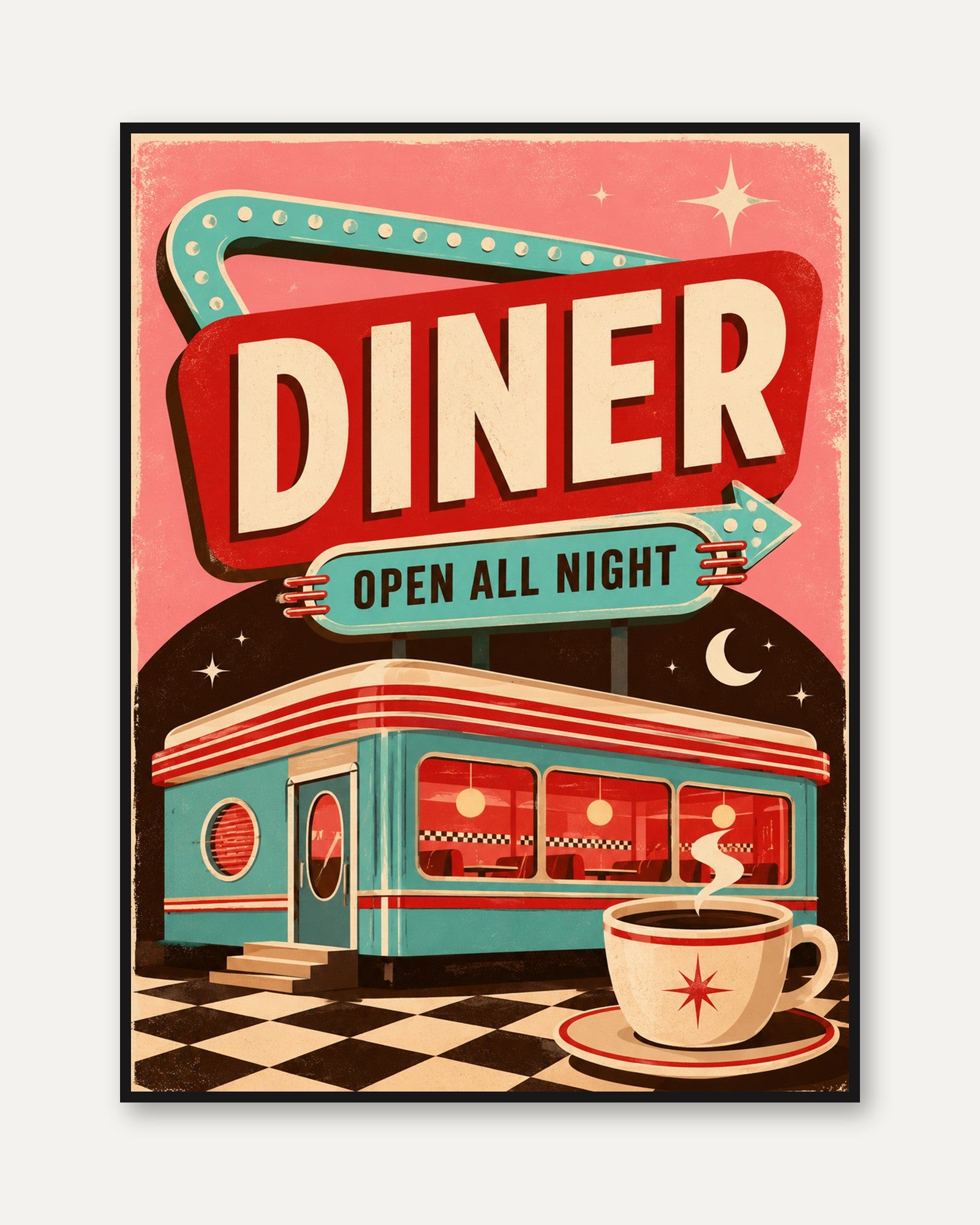 Retro Diner Wall Art – Vintage Kitchen Decor - framed