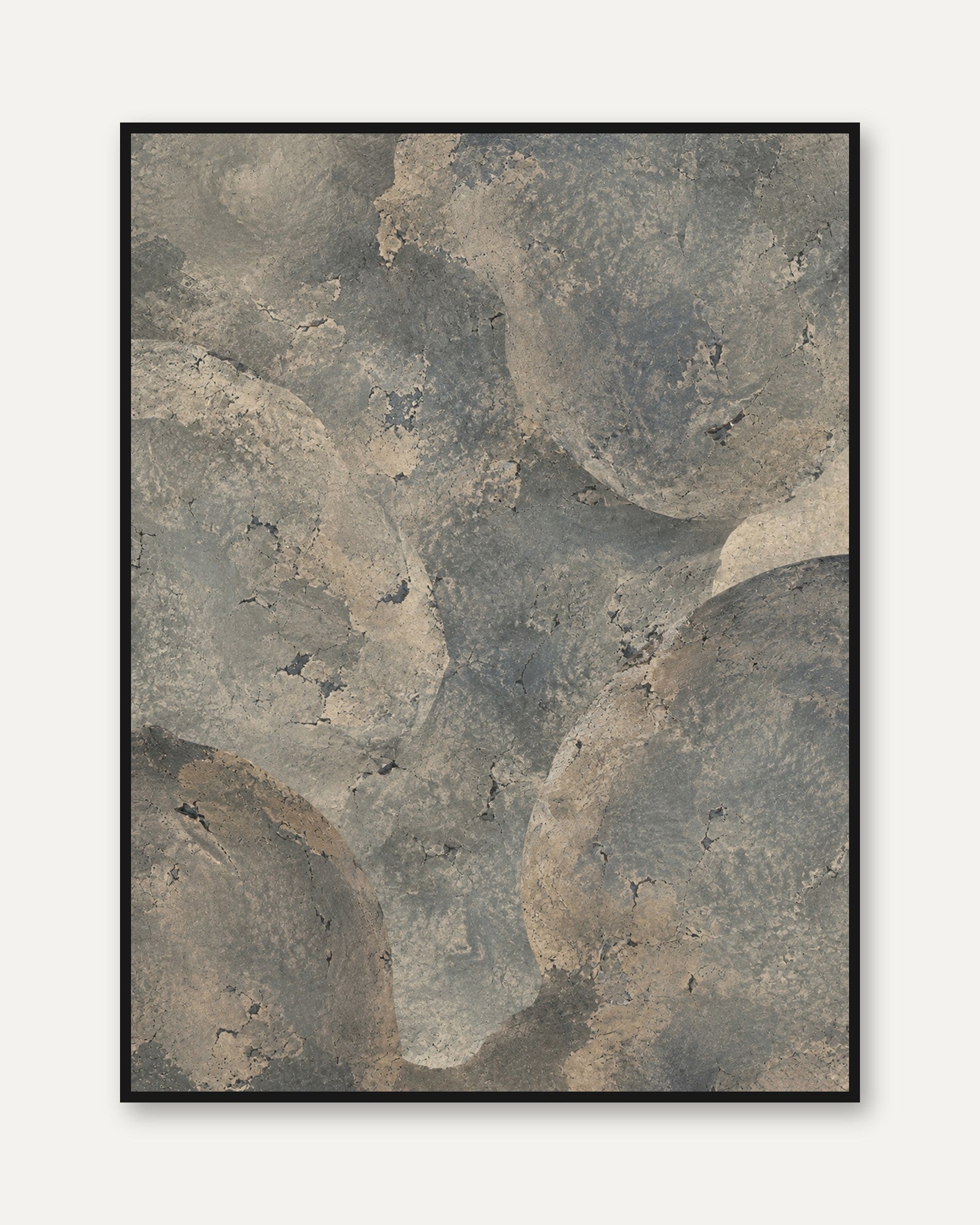 Weathered Stone Texture Wall Art: Natural Grey Beige Abstract - framed