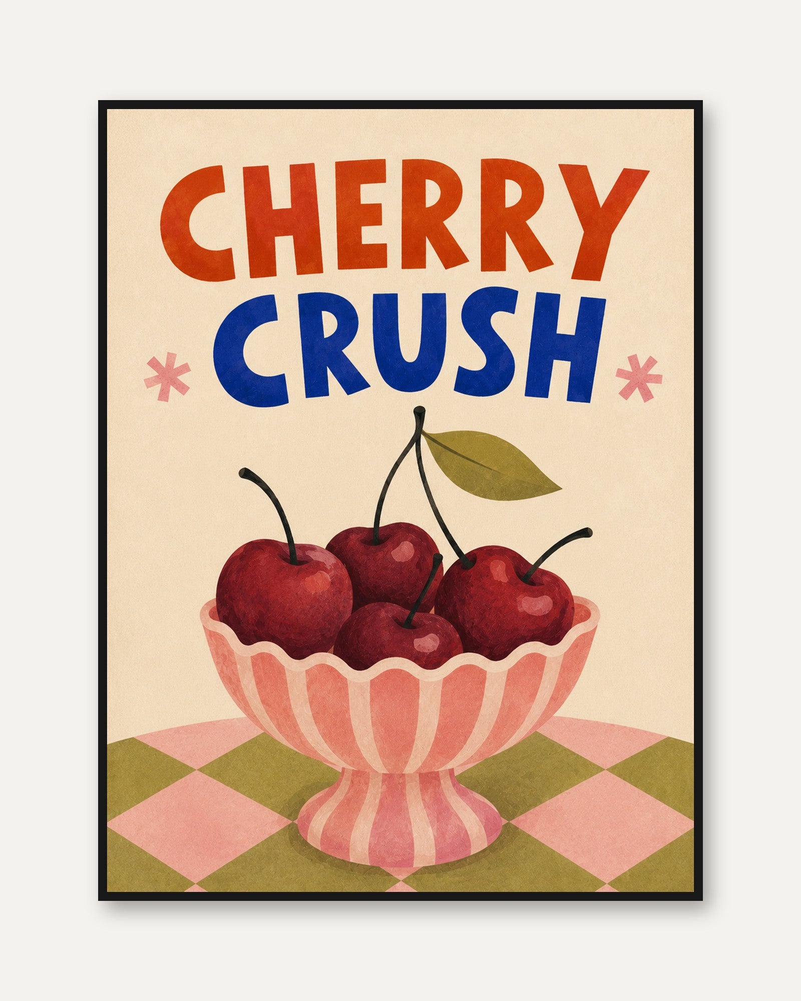 Retro Kitchen Wall Art – Cherry Print - framed