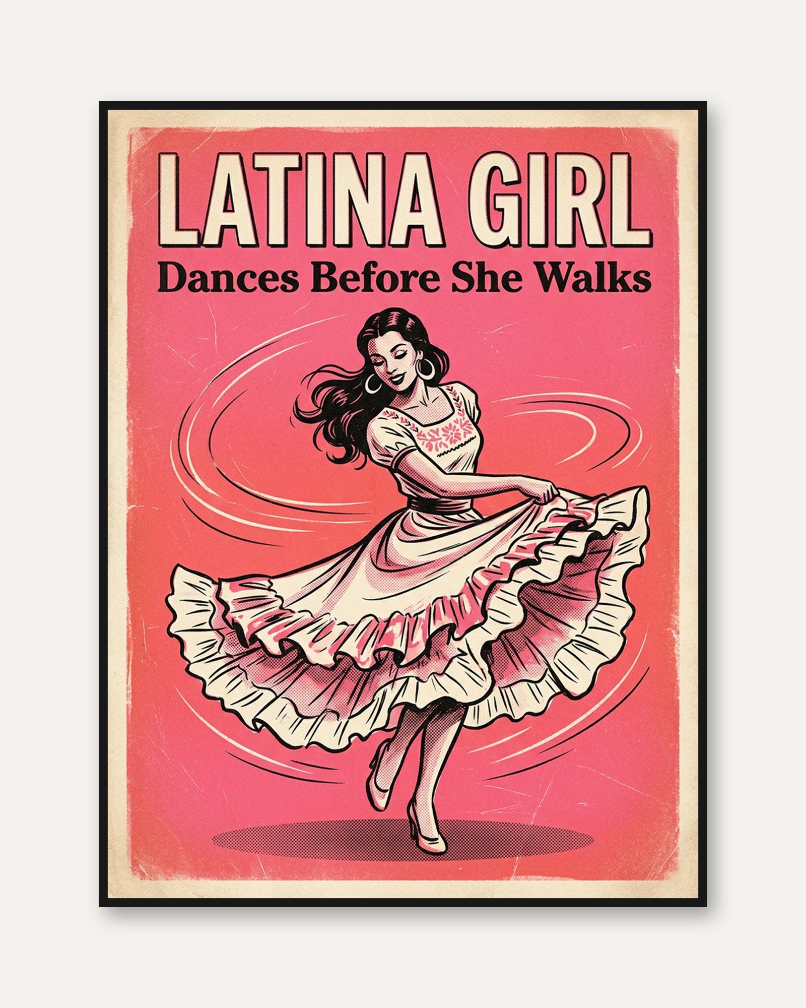 Latina Dancer Vintage Poster: Retro Pink Mid-Century Wall Art - framed