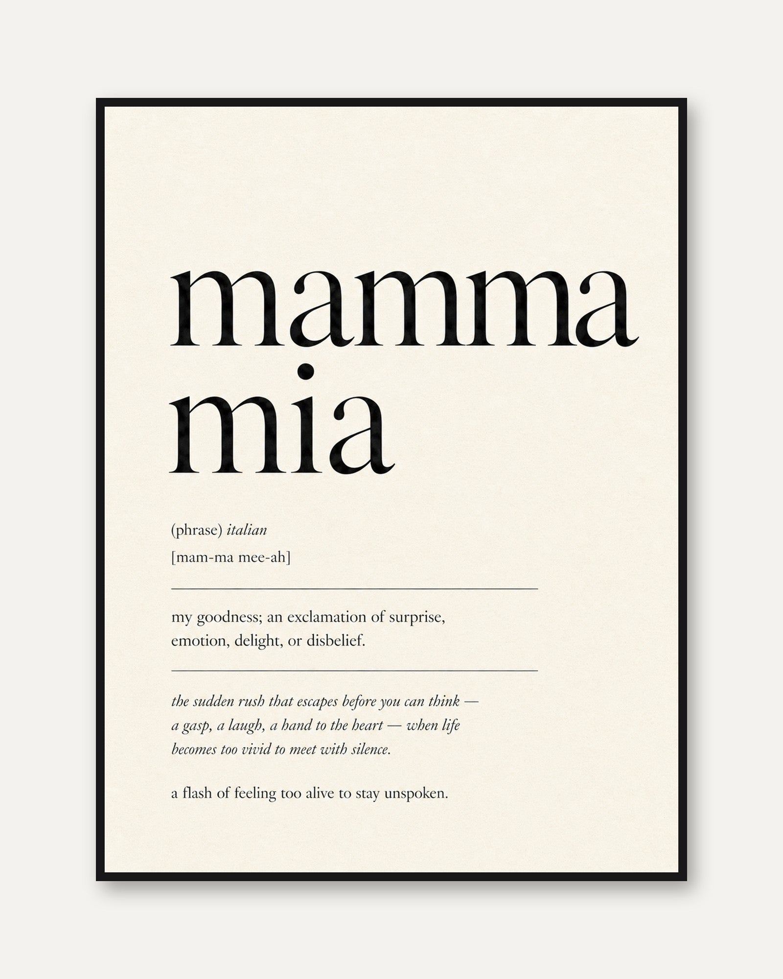 Italian Phrase Print: Mamma Mia Typography - framed