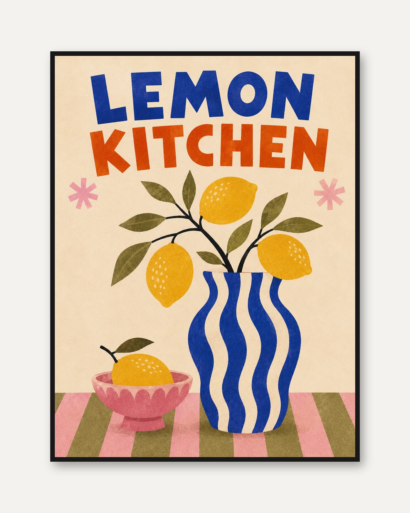 Lemon Kitchen Wall Art: Mid-Century Modern Retro Still Life - framed