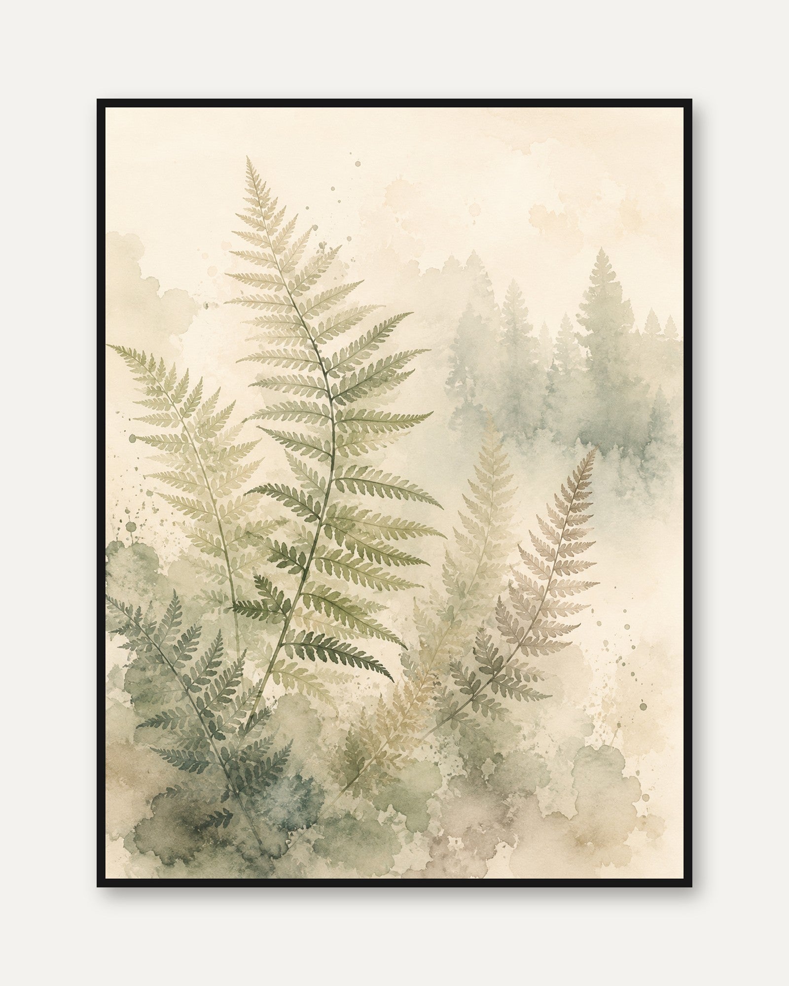 Fern Botanical Print – Watercolor Forest Wall Art - framed