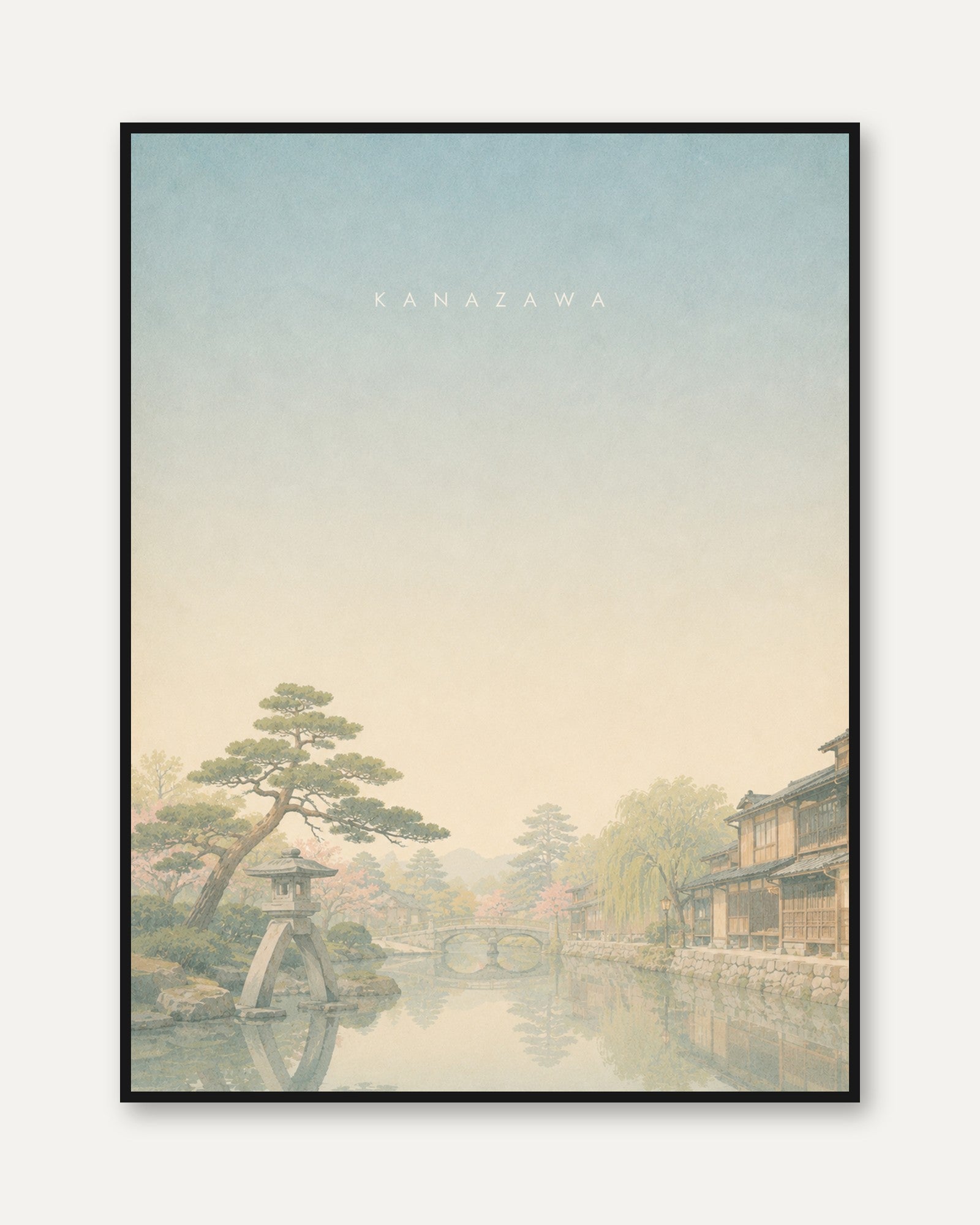 Kanazawa Garden Wall Art: Misty Japanese Landscape Print - framed