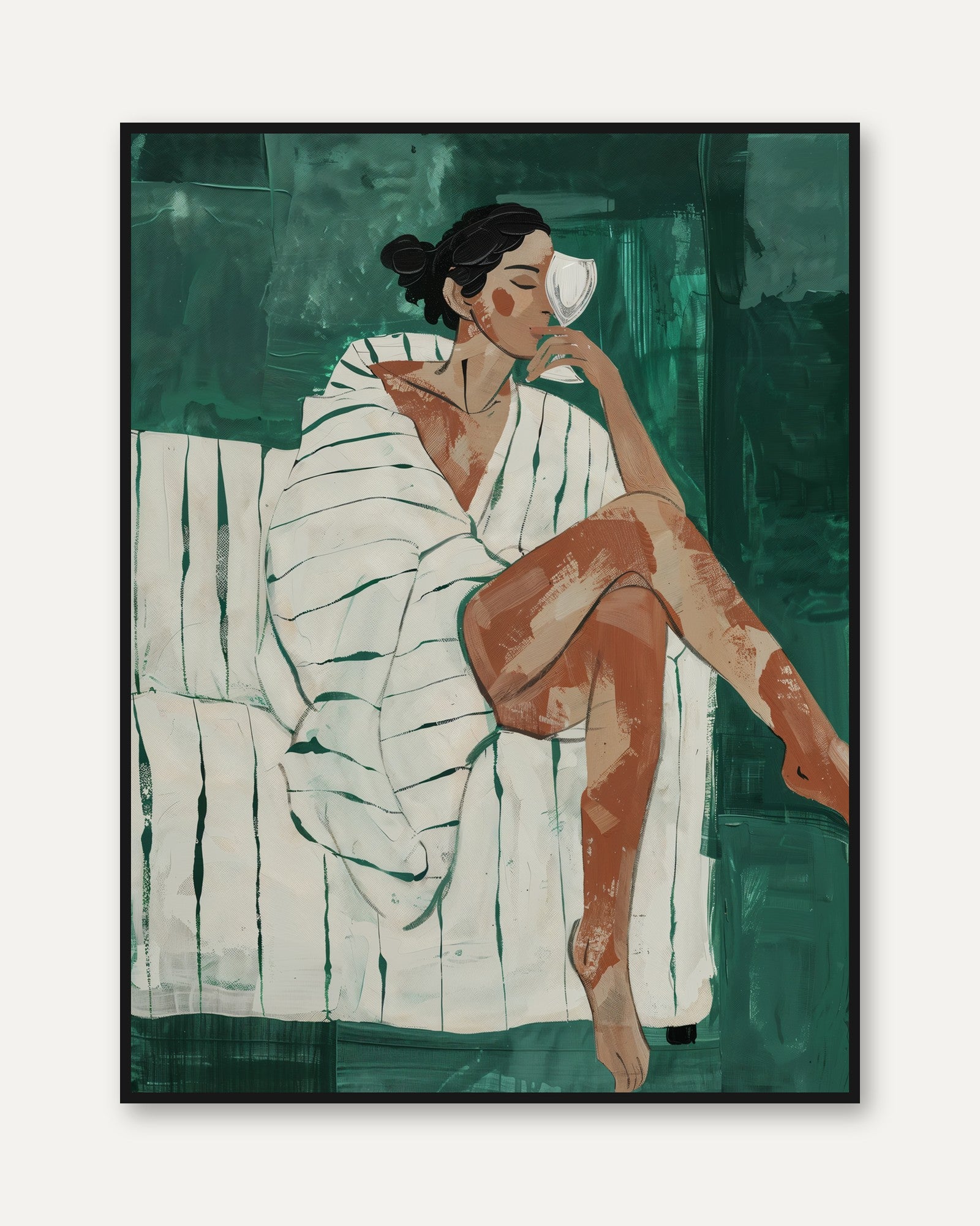 Relaxed Woman Coffee Print - framed