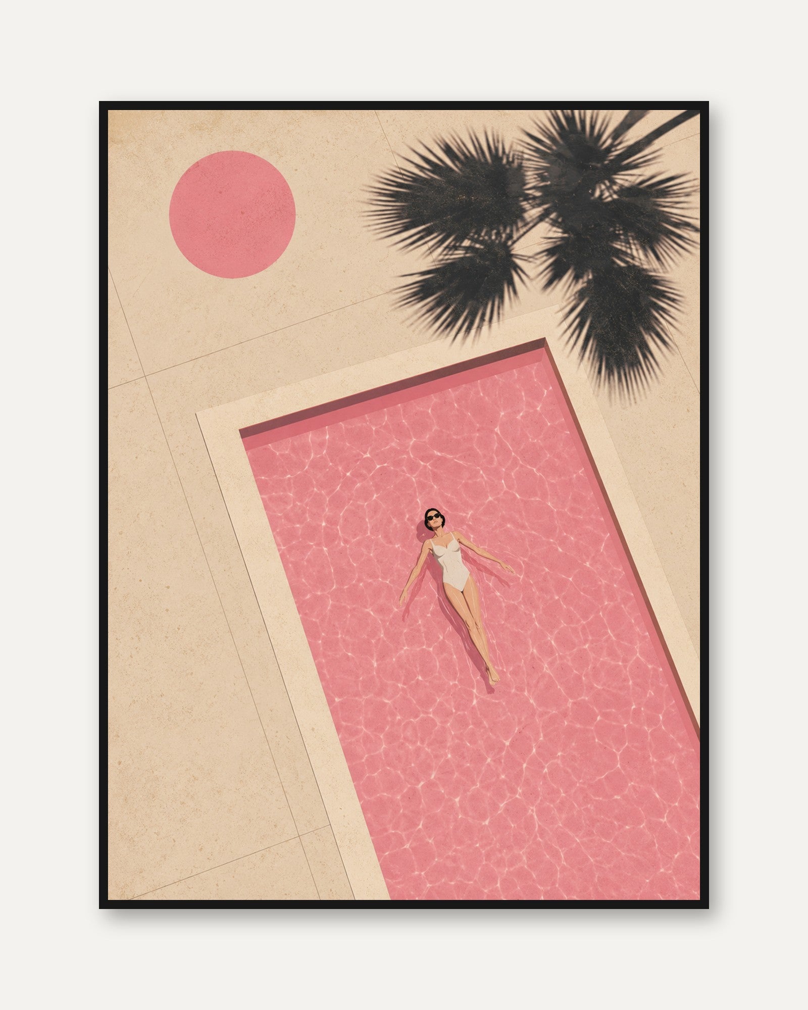 Pink Pool Wall Art – Summer Poolside Print - framed
