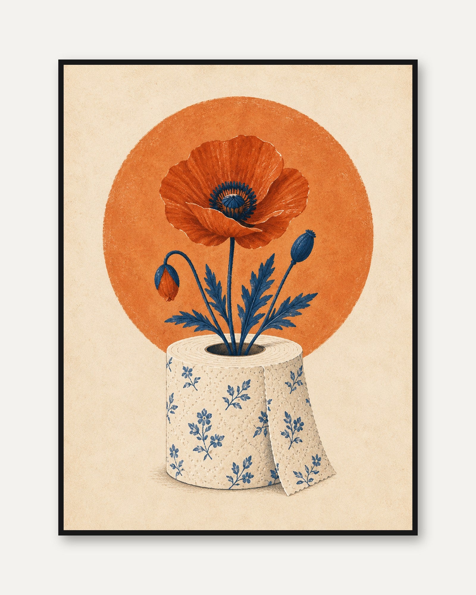 Poppy Flower Wall Art – Botanical Print - framed