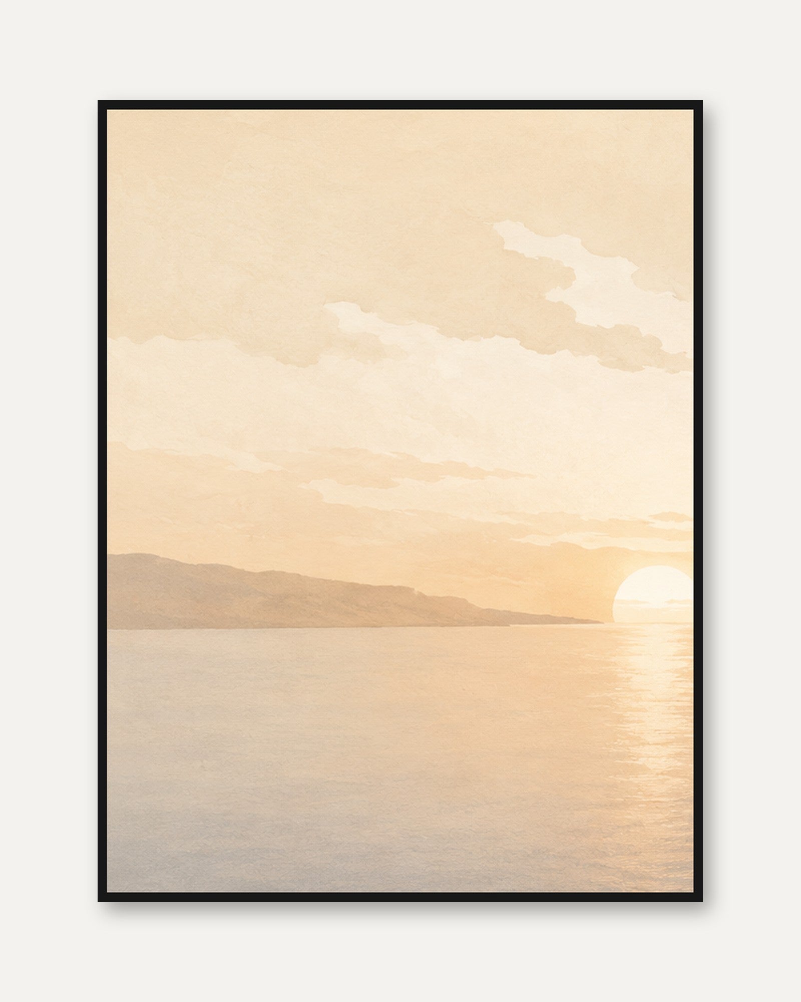 Coastal Sunset Art Print: Minimalist Beige Ocean Landscape - framed