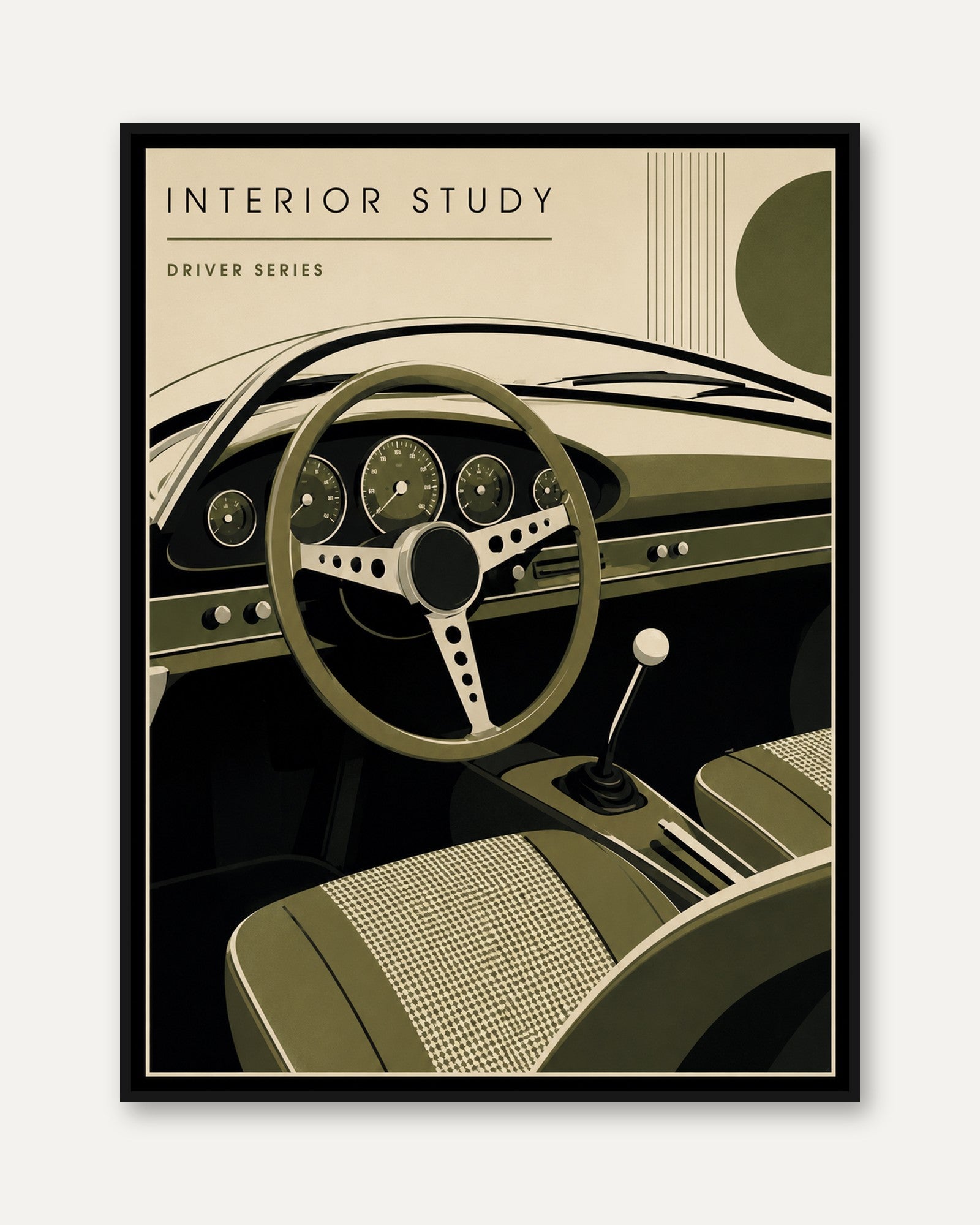 Car Interior Wall Art: Retro Dashboard and Steering Wheel - framed