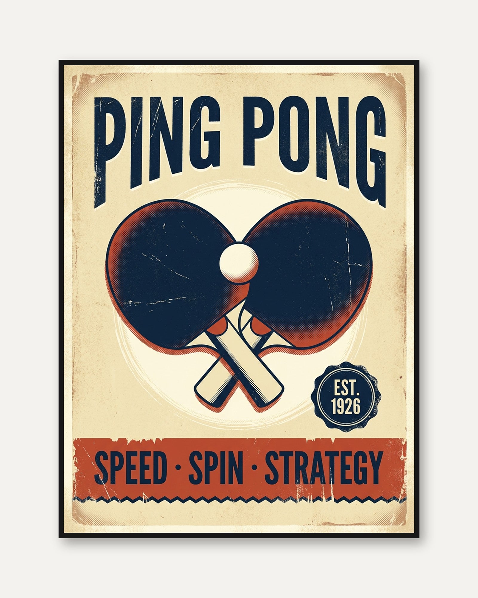 Vintage Ping Pong Poster: Retro Table Tennis Wall Art - framed