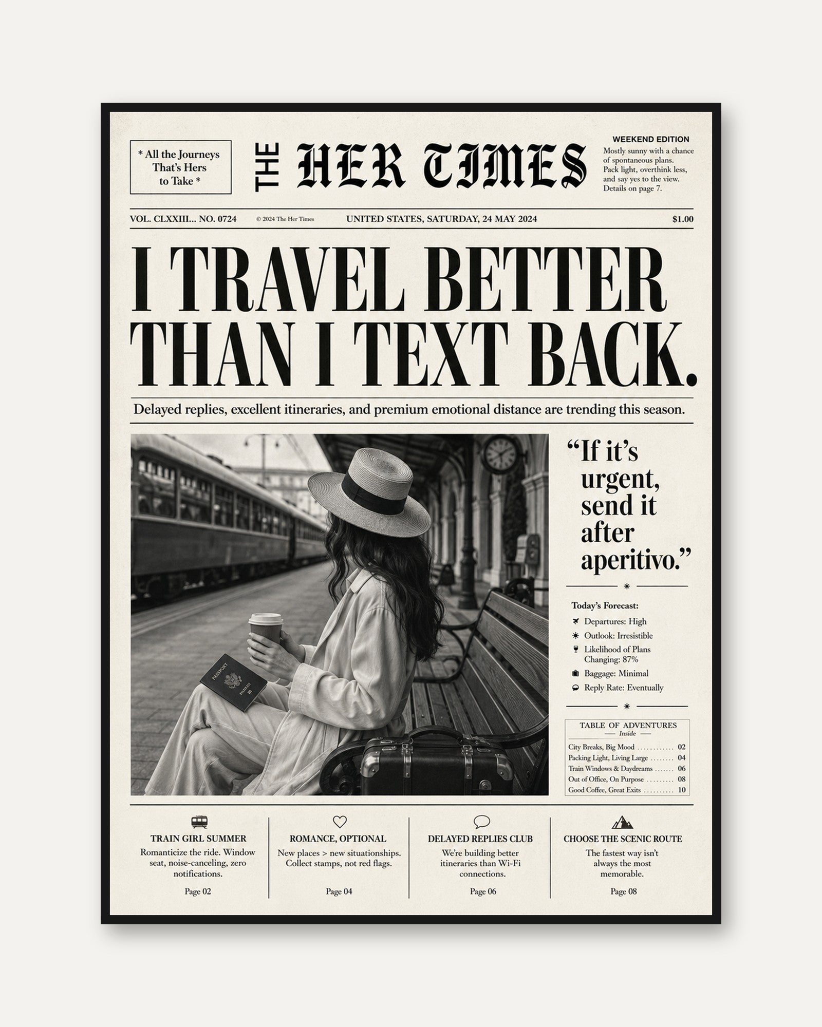 Train Station Travel Poster: Vintage Black and White Photography - framed