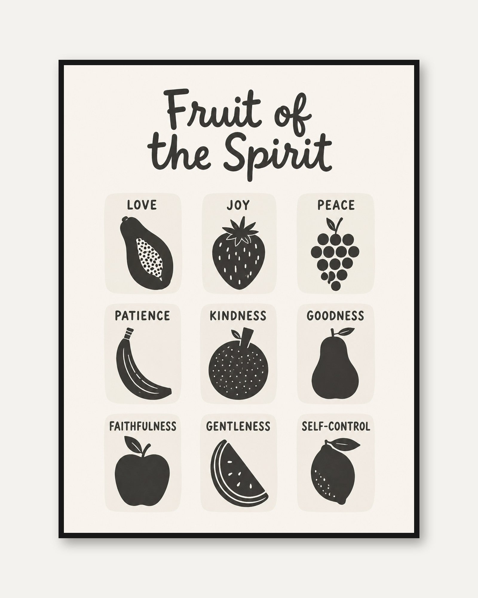 Fruit of the Spirit Print: Minimalist Christian Scripture Art - framed