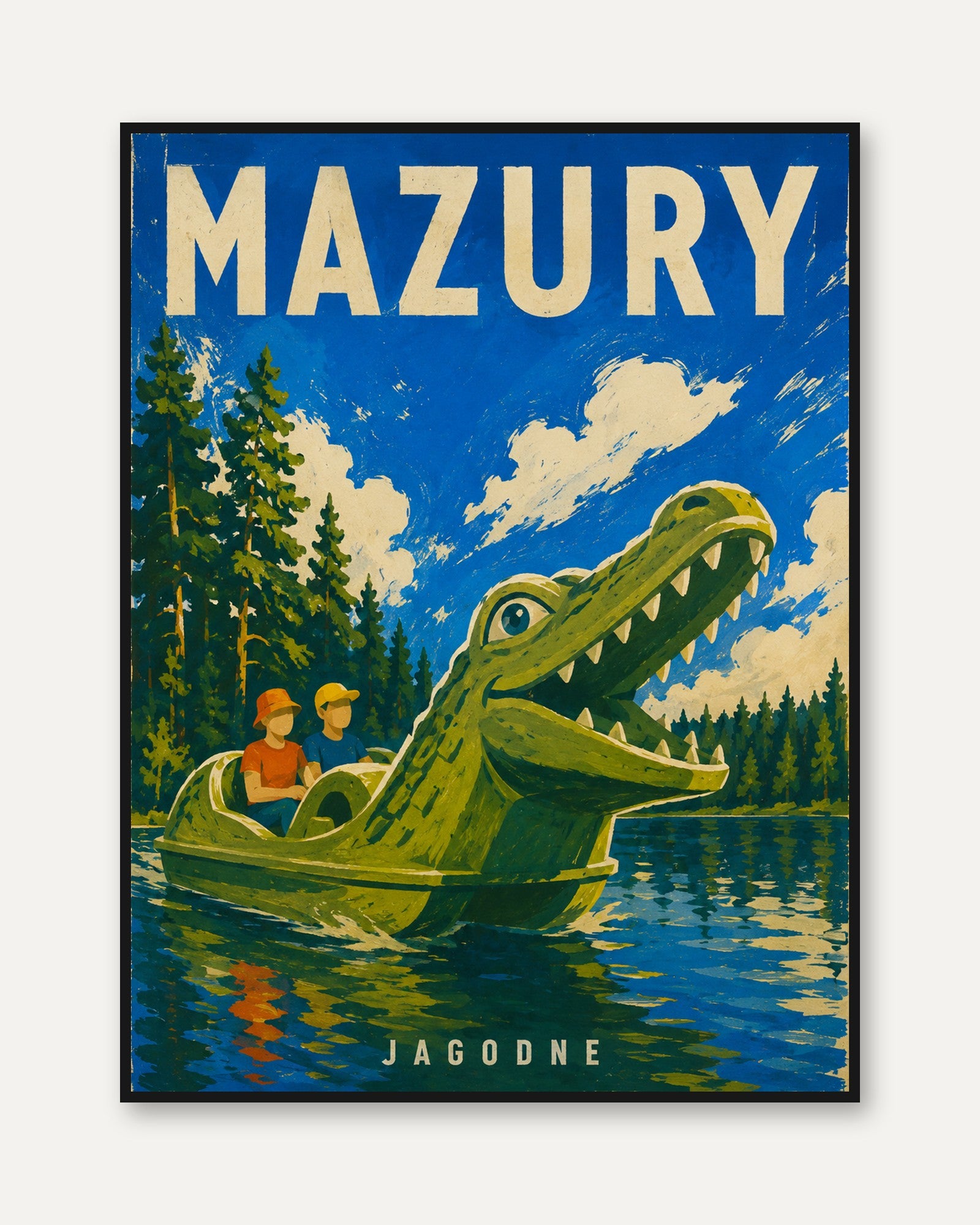 Vintage Travel Poster – Mazury Lake Poland Art - framed