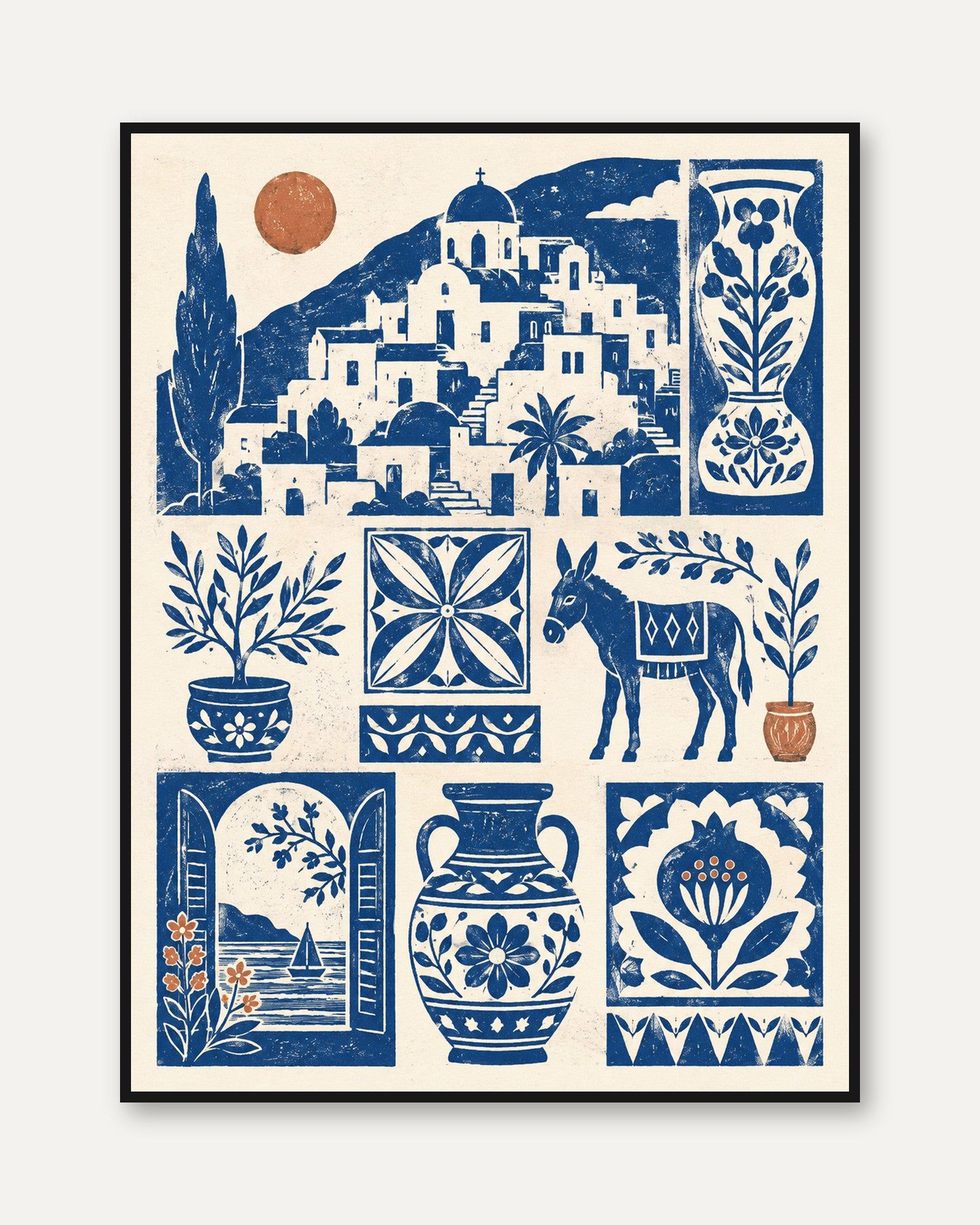 Greek Island Wall Art – Santorini Print - framed