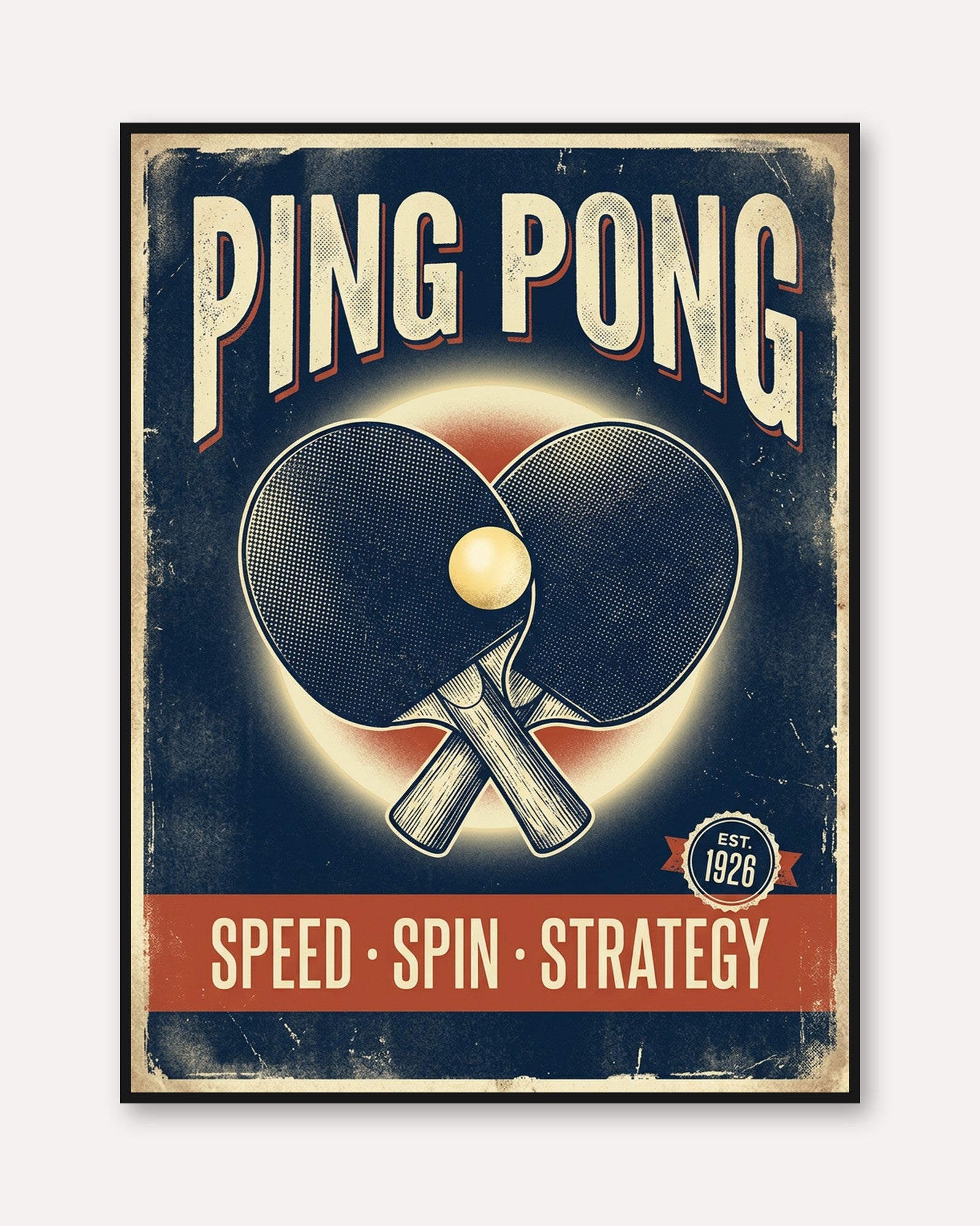 Vintage Ping Pong Poster: Retro Table Tennis Wall Art - framed