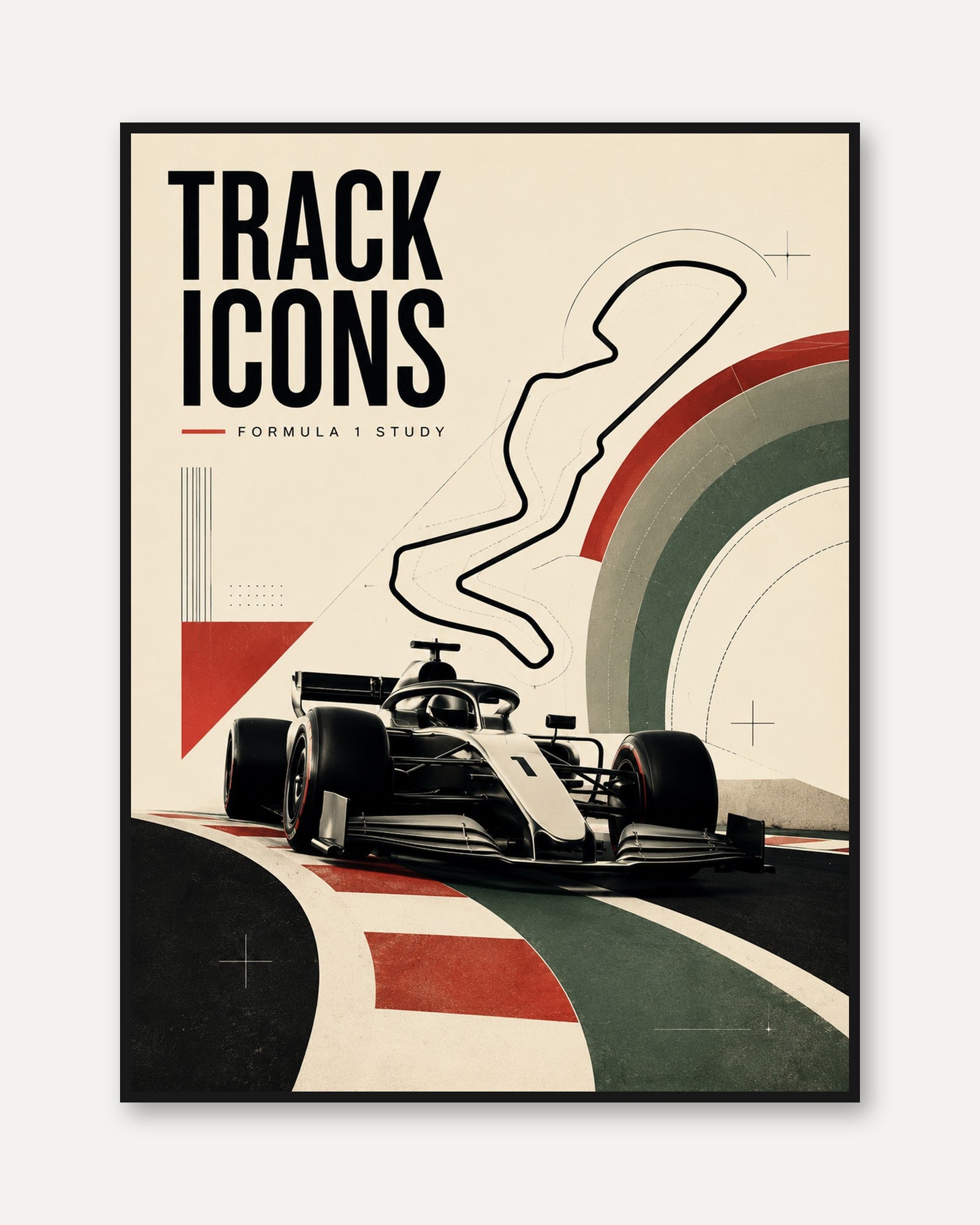Formula 1 Track Icons Print: Vintage Racing Poster Art - framed