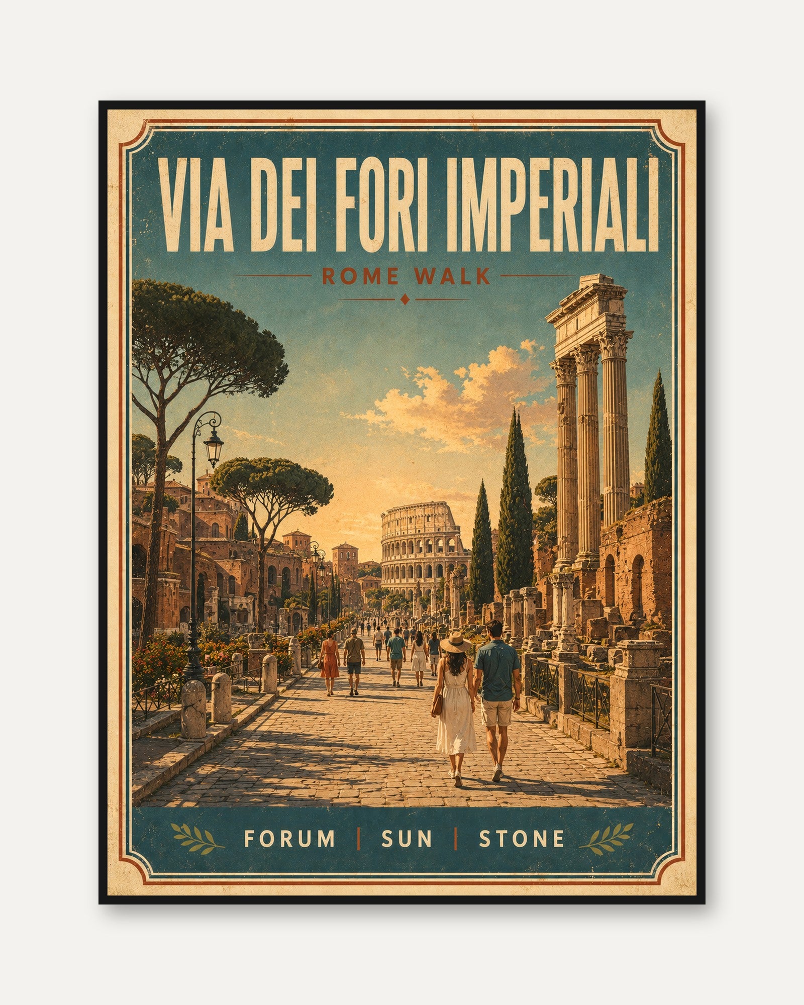 Vintage Rome Travel Poster – Colosseum Italian Print - framed