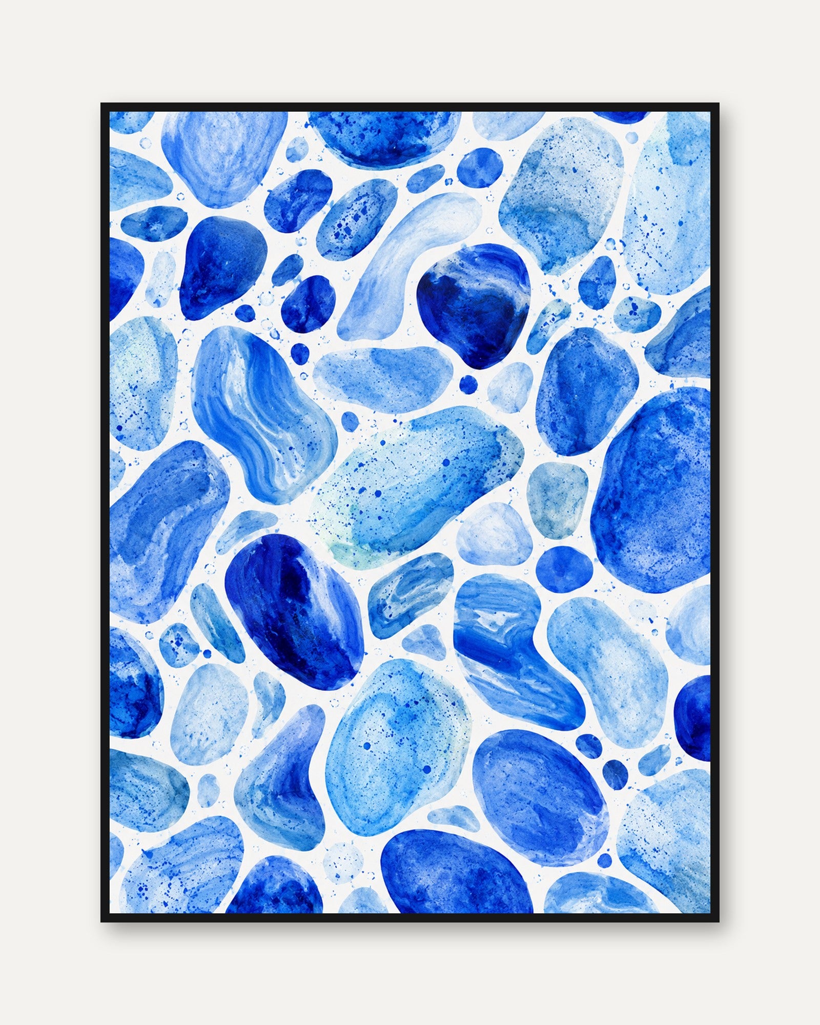 Blue Abstract Pebbles Print – Organic Stone Art - framed