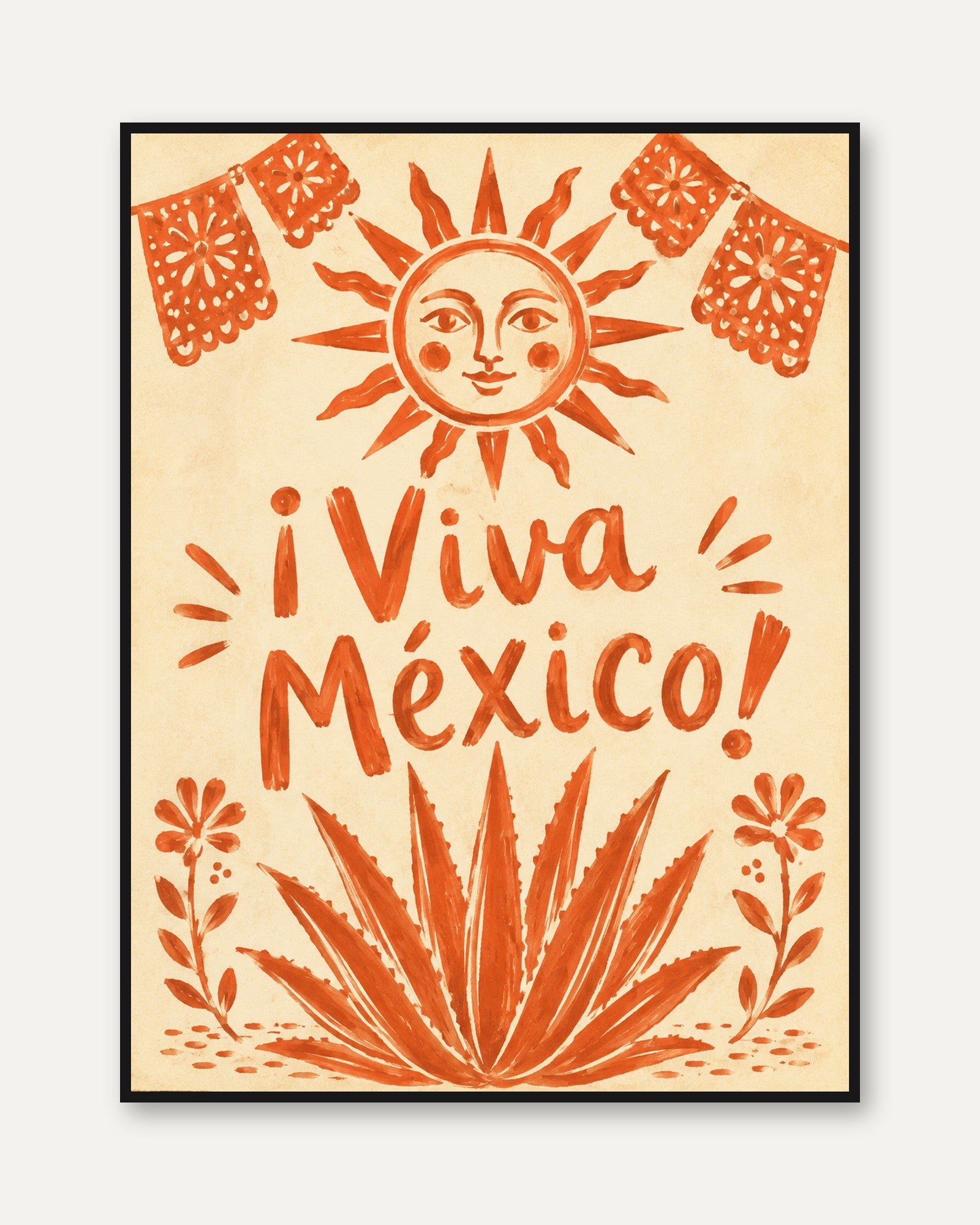 Mexican Folk Art Print – Viva Mexico Wall Art - framed