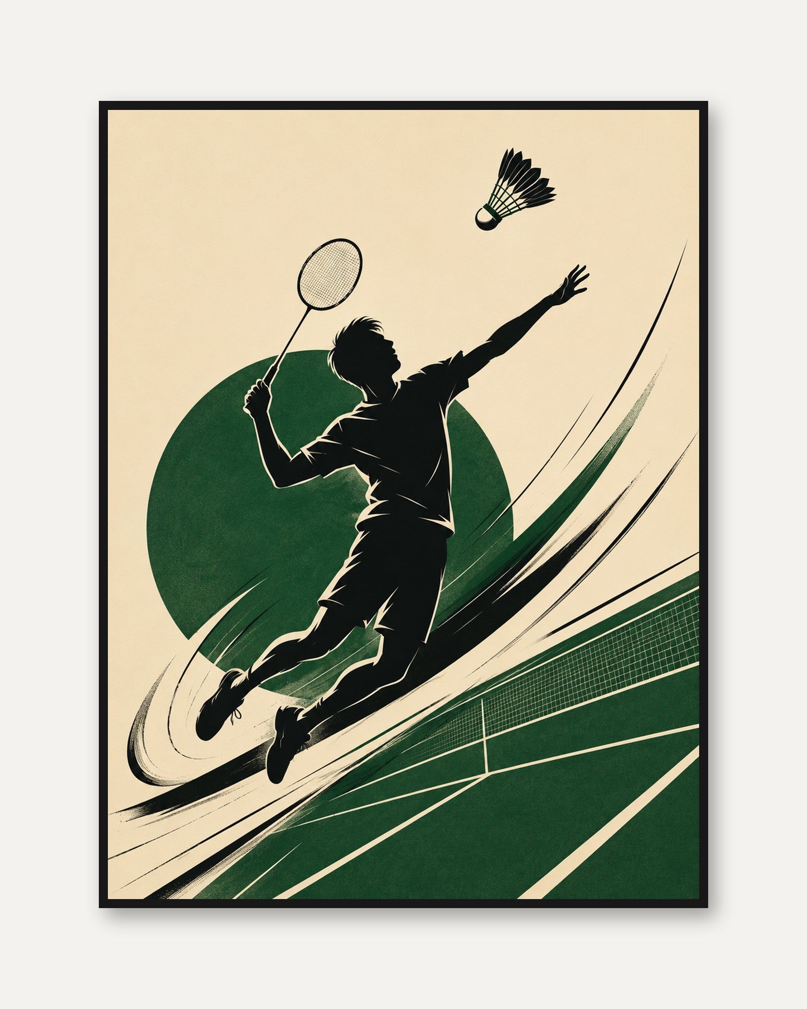Retro Badminton Player Smash Print - framed