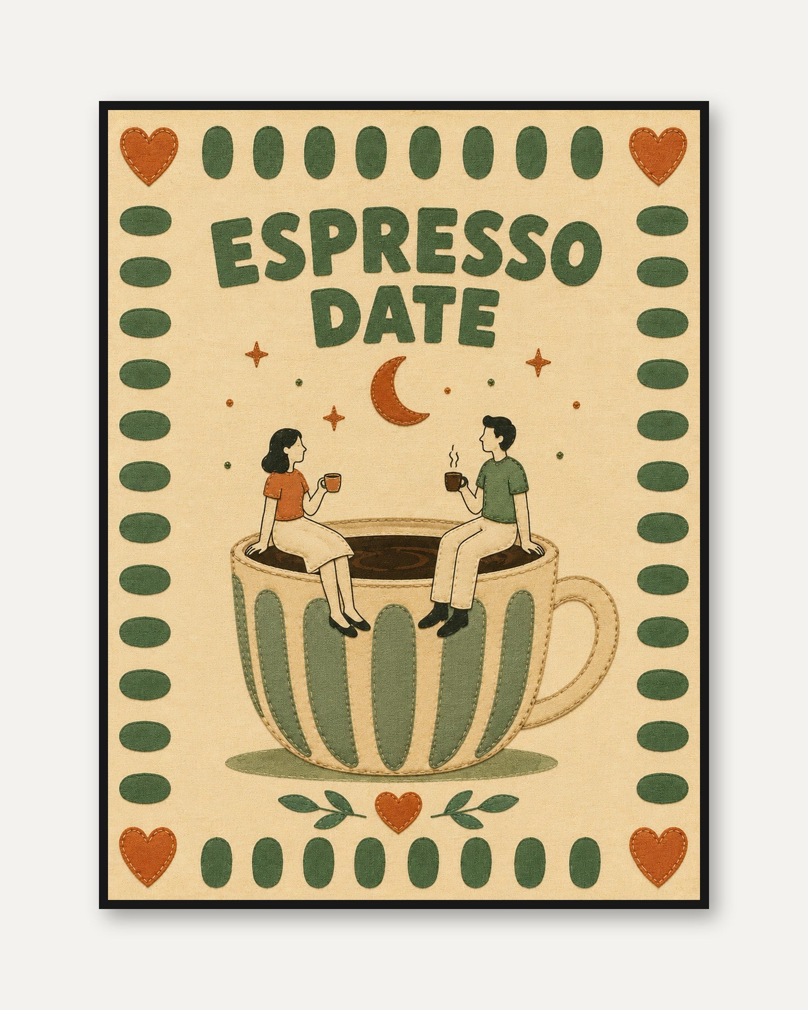 Espresso Date Poster: Vintage Coffee Romance Illustration - framed