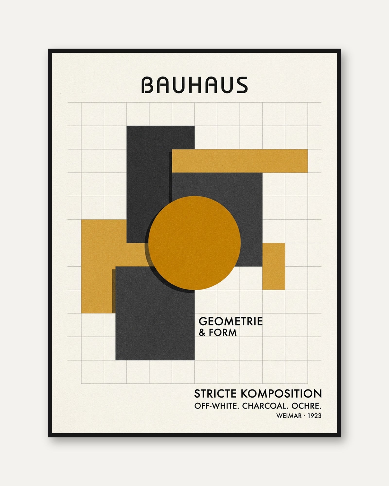 Bauhaus Geometric Print: Modernist Composition with Gold Circle - framed