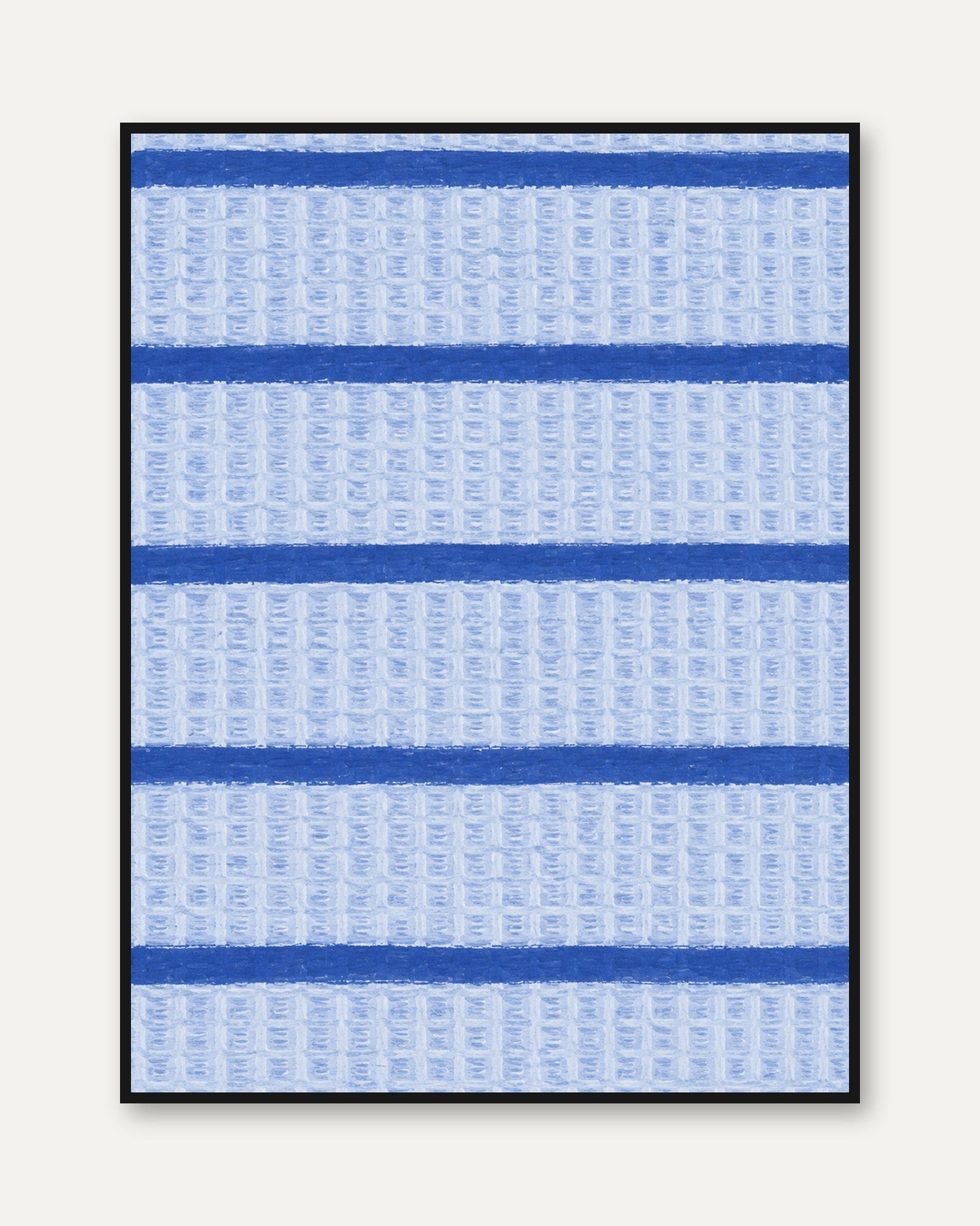 Blue Striped Waffle Texture Art Print: Coastal Fabric Pattern - framed