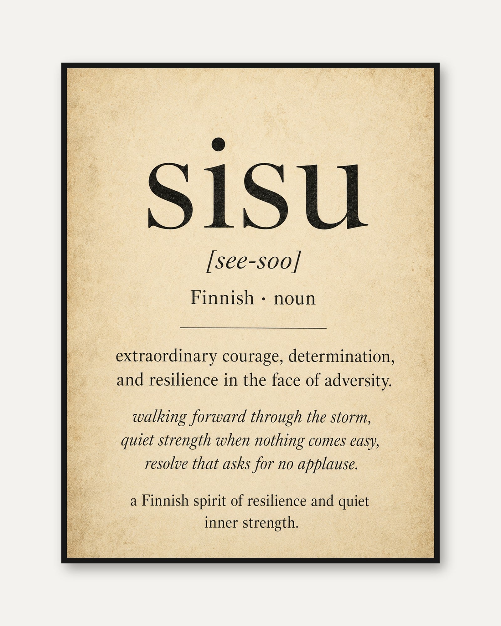 Sisu Definition Print – Finnish Word Wall Art - framed