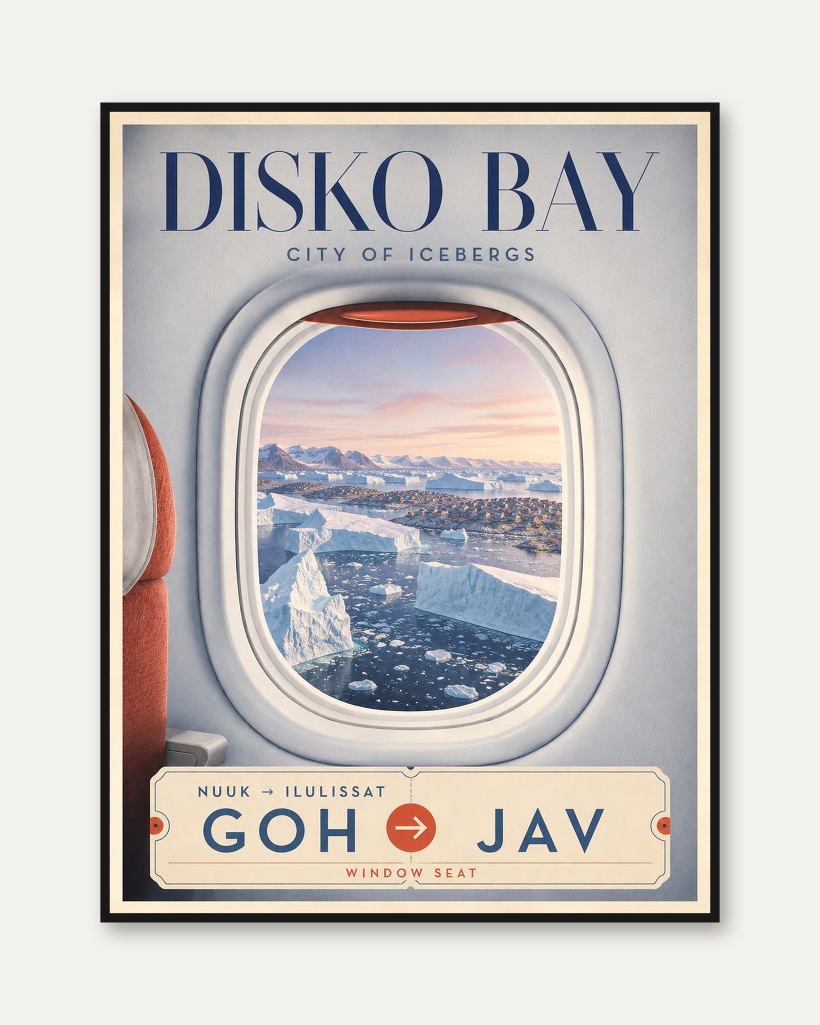 Vintage Travel Poster – Airplane Window Wall Art - framed