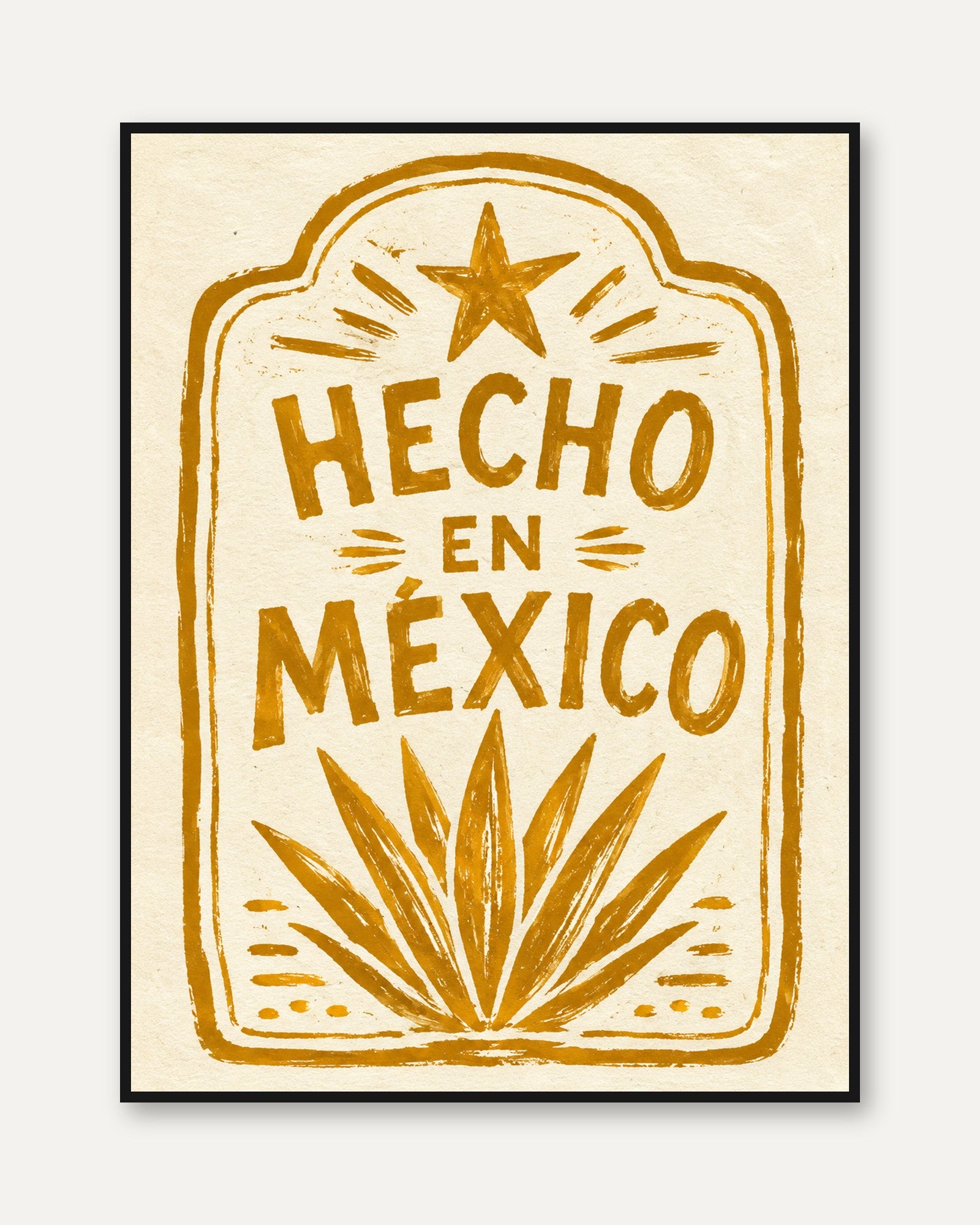 Hecho en Mexico Print: Vintage Golden Stamp Wall Art - framed