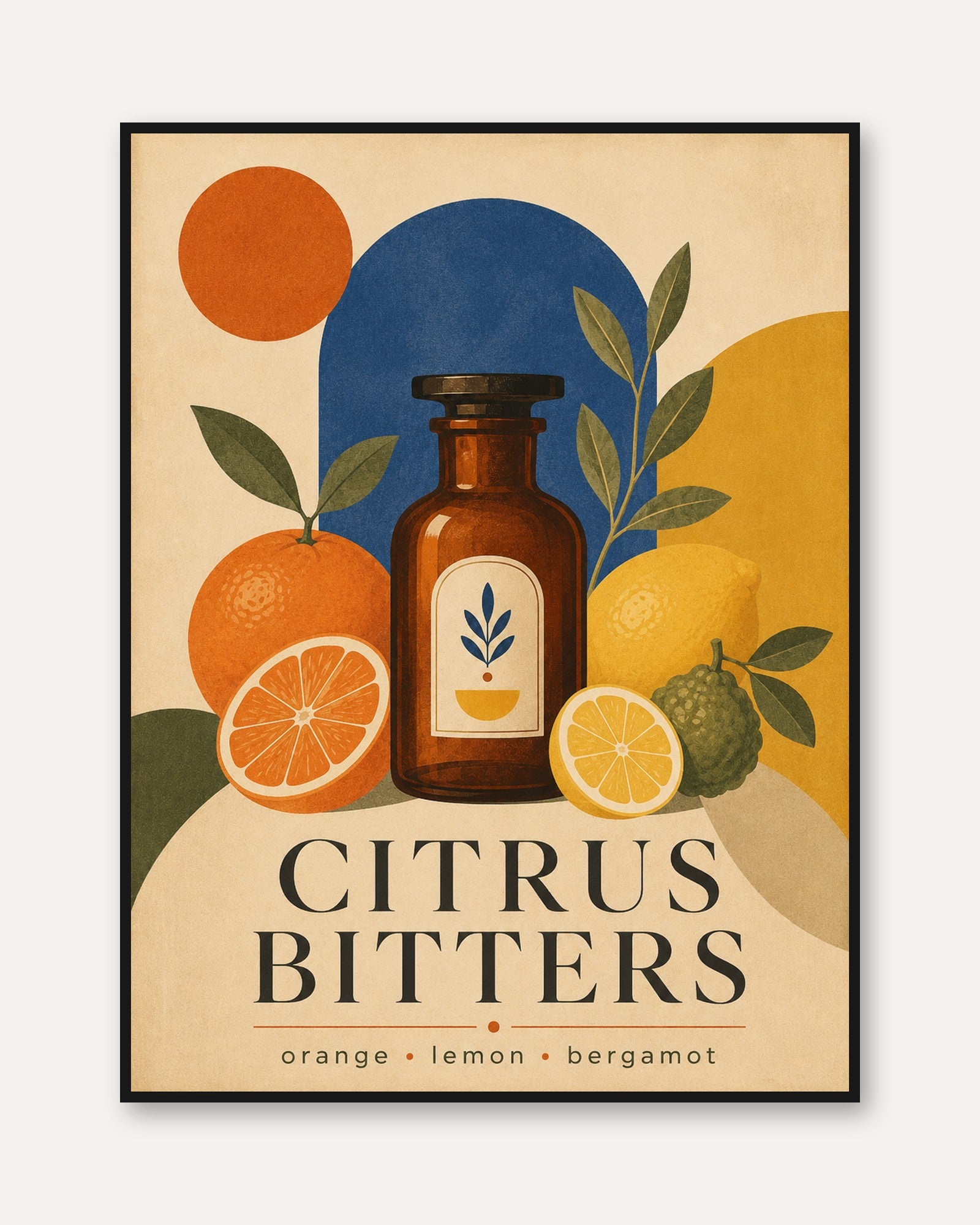 Citrus Bitters Apothecary Bottle Poster: Vintage Art Deco Print - framed