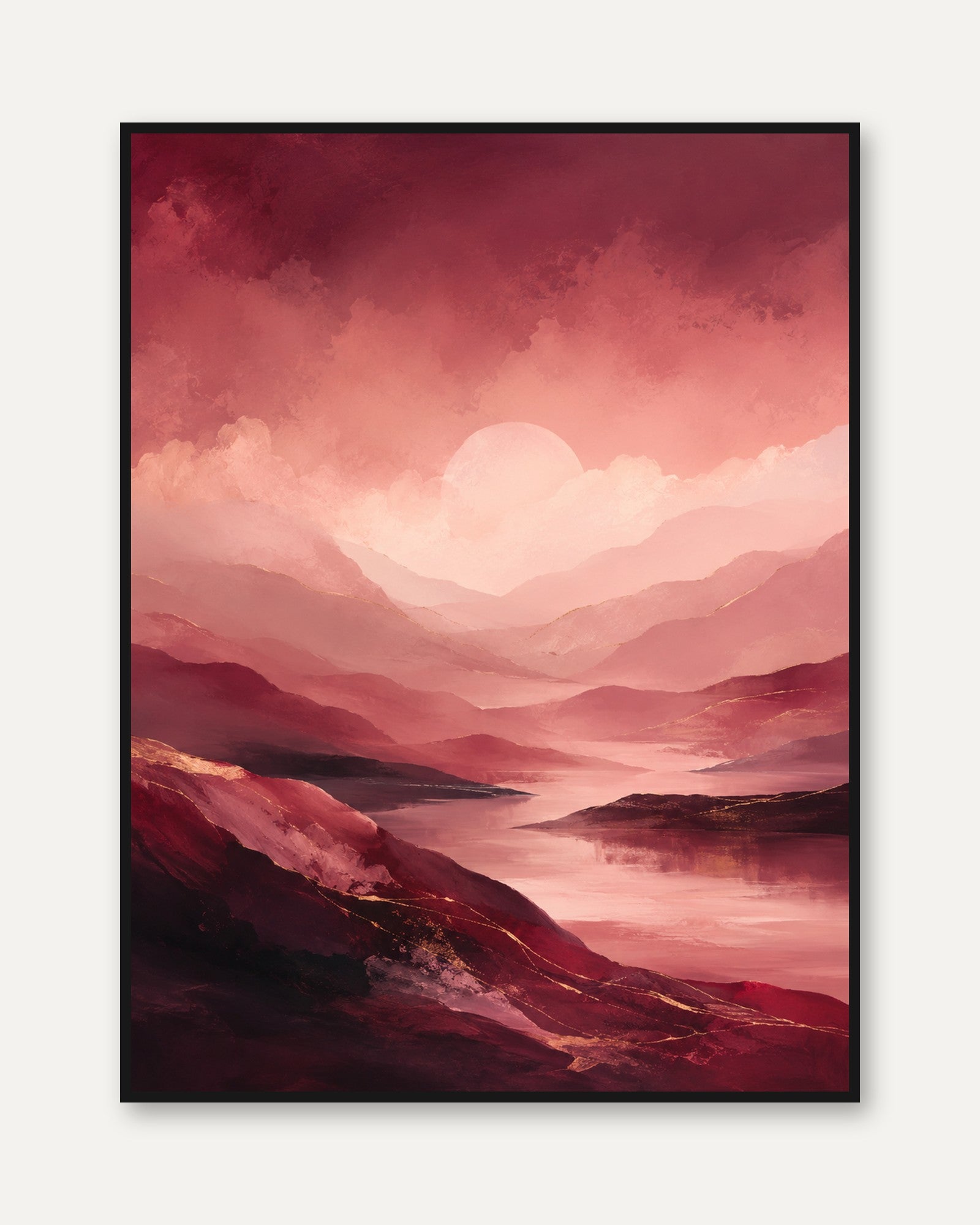 Pink Burgundy Wall Art – Mountain Print - framed