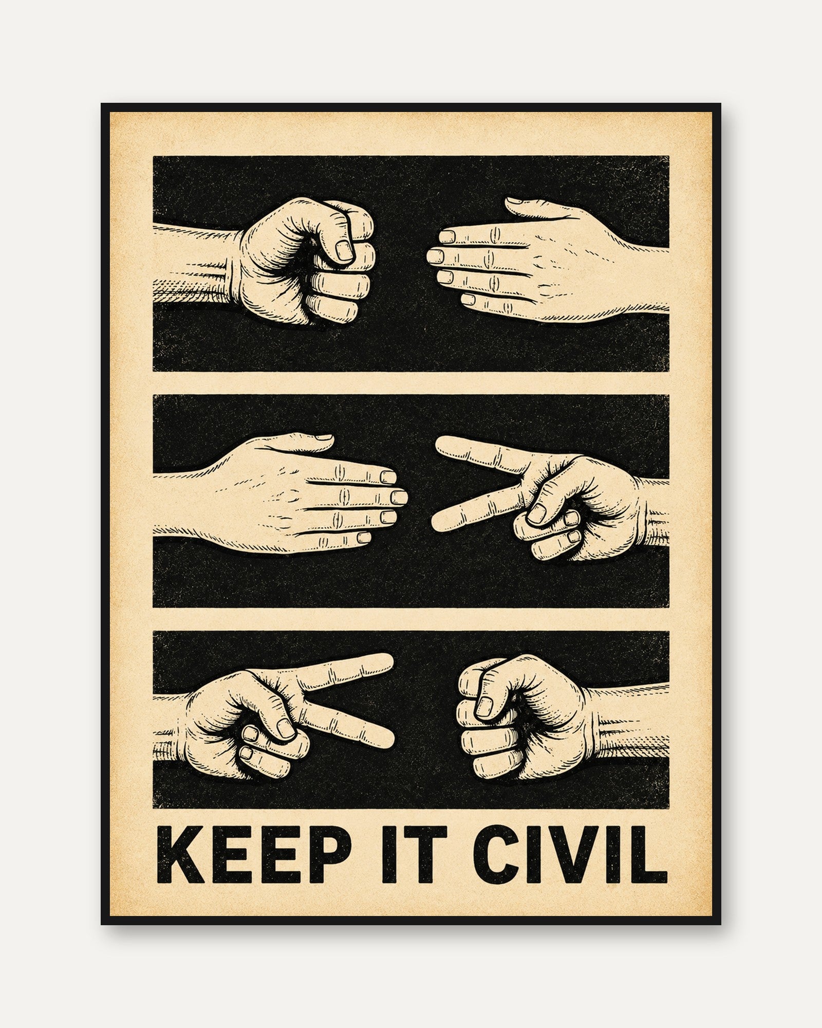 Rock Paper Scissors Poster – Keep It Civil Print - framed