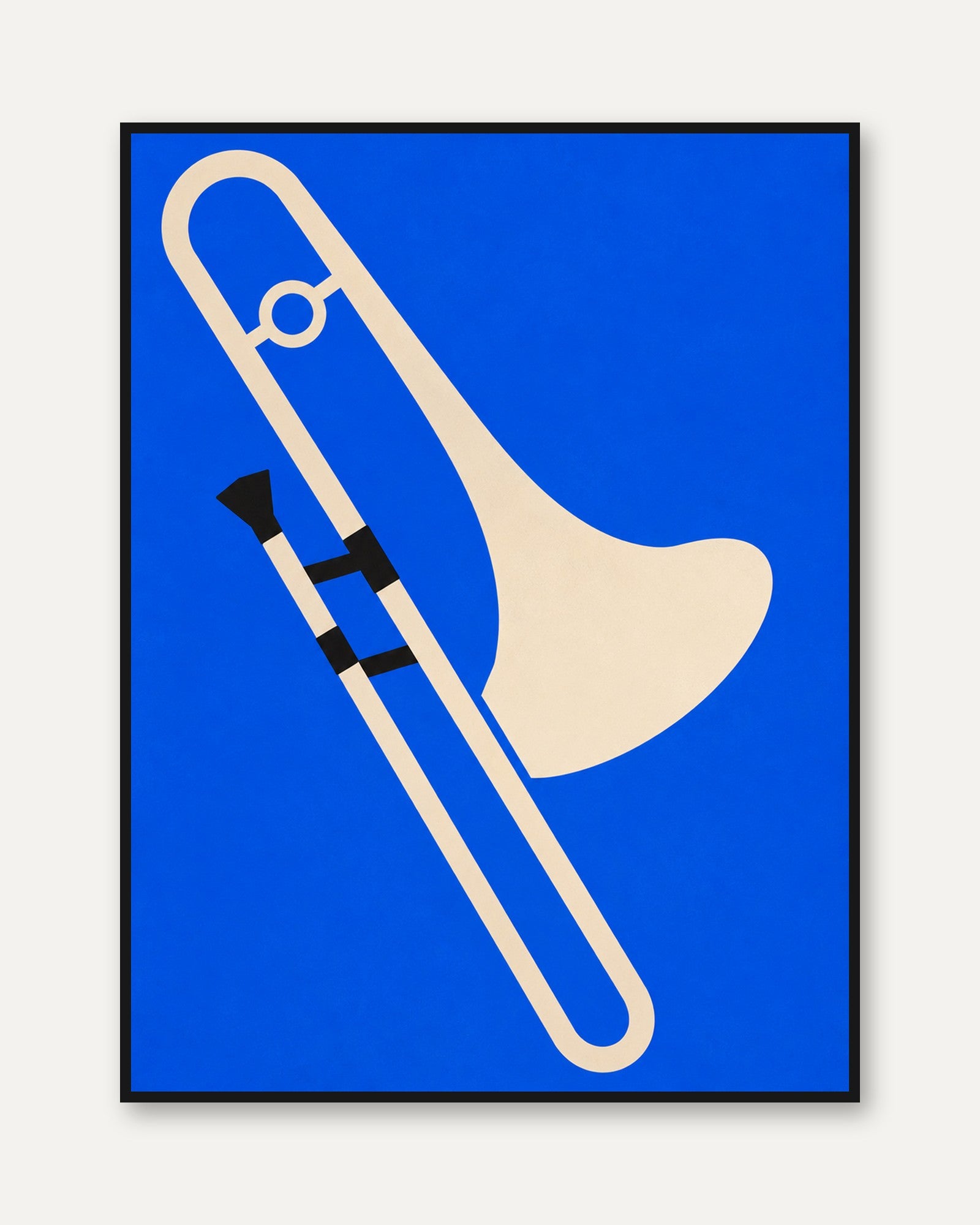 Trombone Wall Art Print — Bold Blue Music Illustration - framed