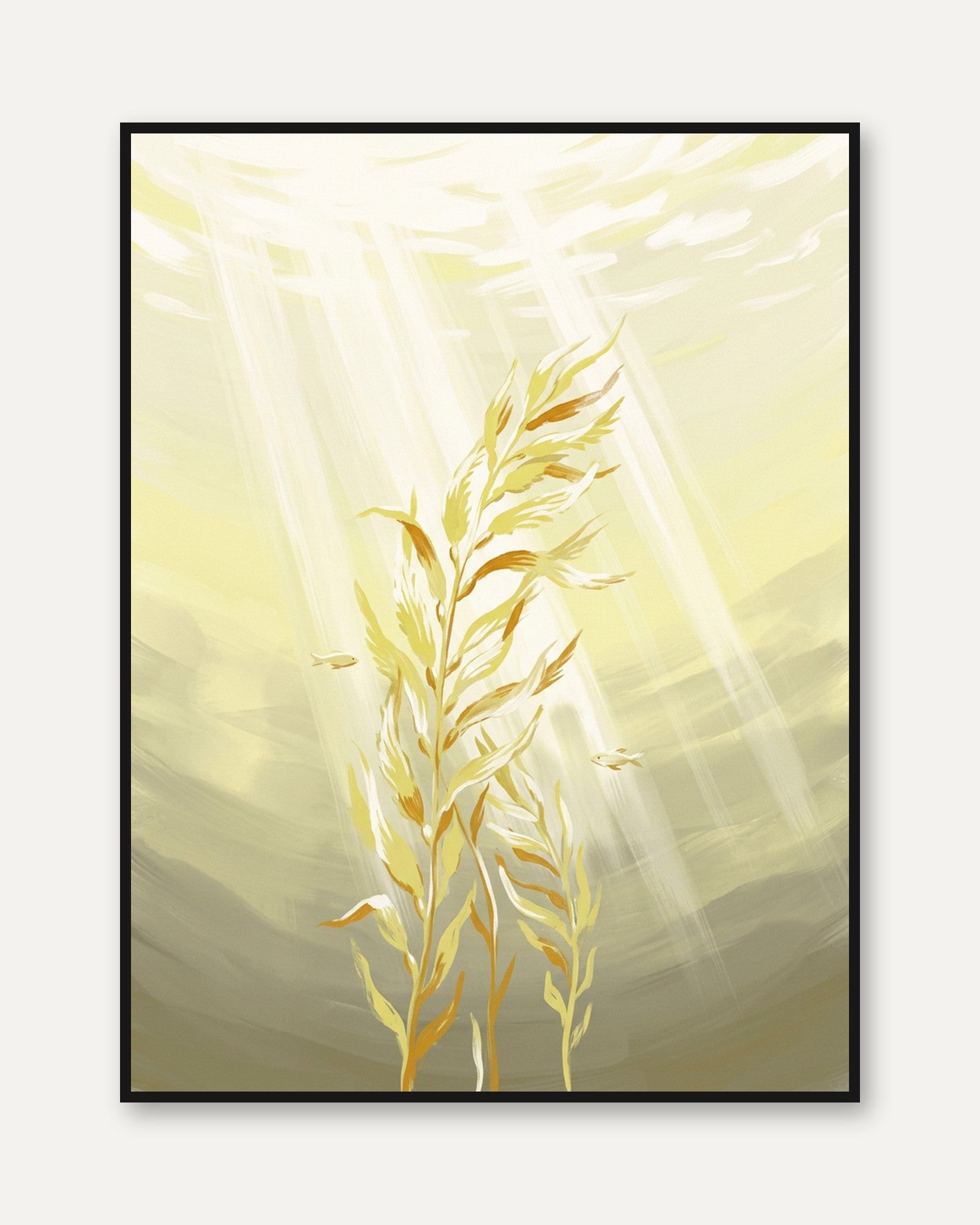 Golden Wheat Art Print: Luminous Botanical Harvest Design - framed