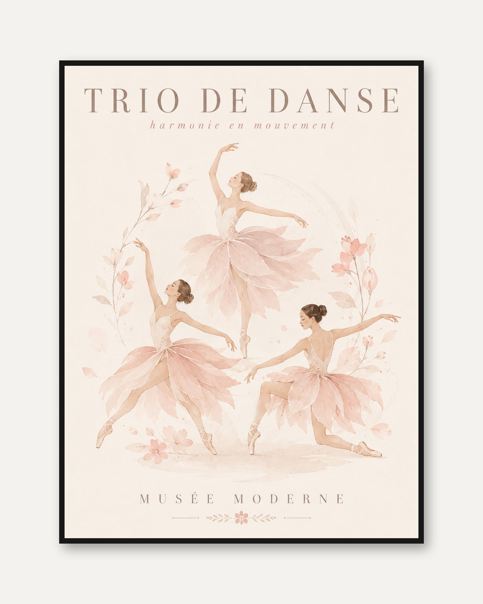 Ballet Dancers Trio Poster: Soft Pink Watercolor Wall Art - framed