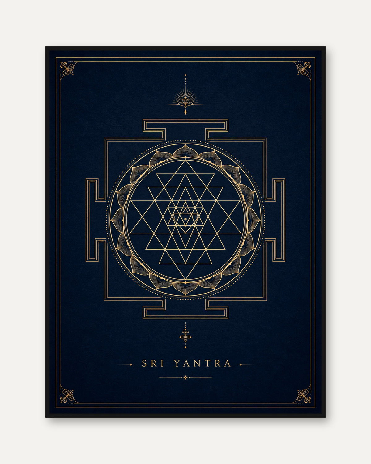 Sacred Geometry Wall Art: Gold Sri Yantra Mandala - framed