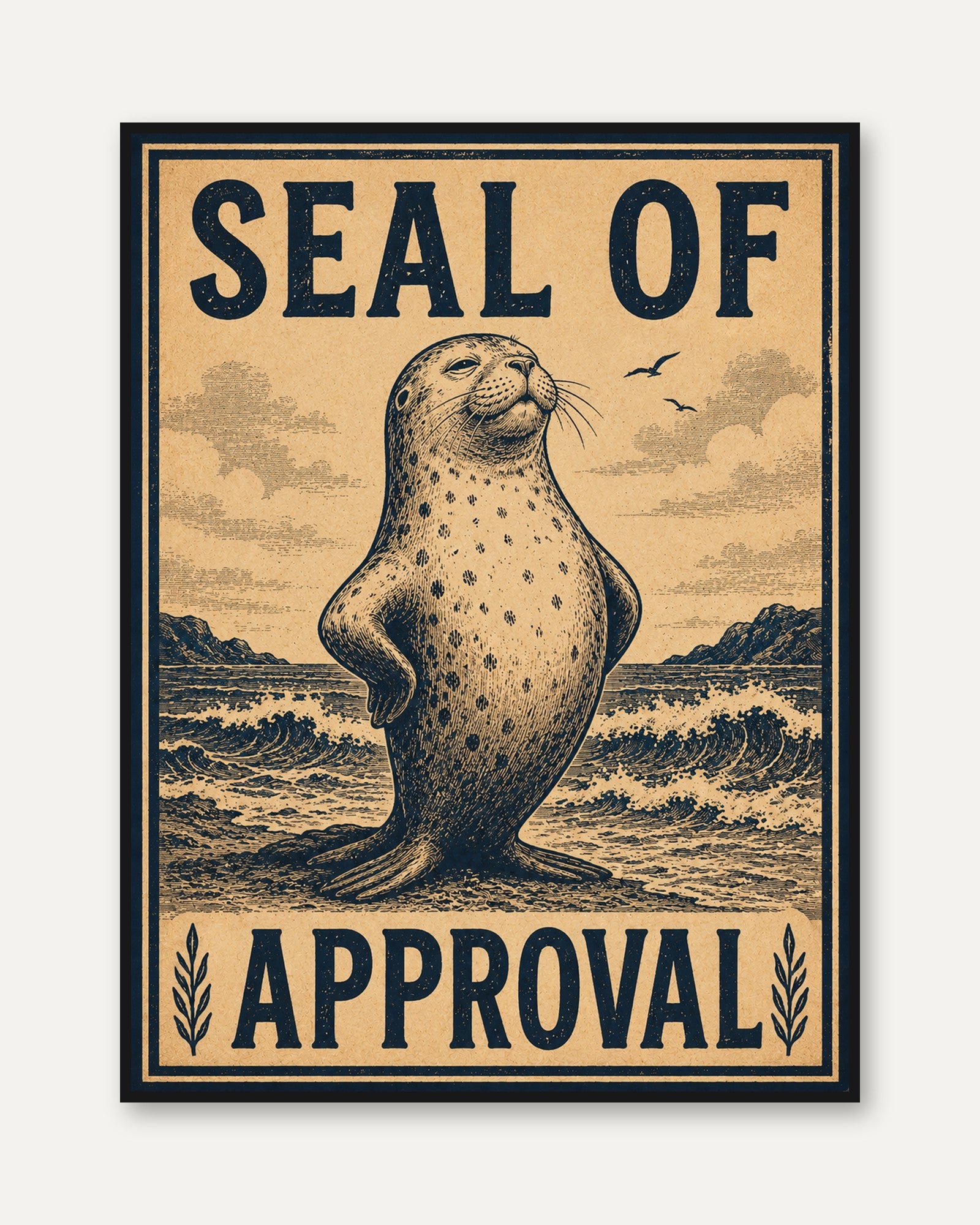 Seal Wall Art: Vintage Ocean Animal - framed