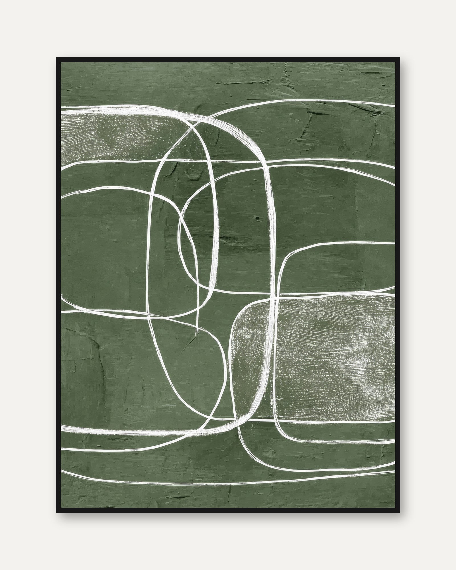 Organic Abstract Print: Green Minimal Line Art - framed