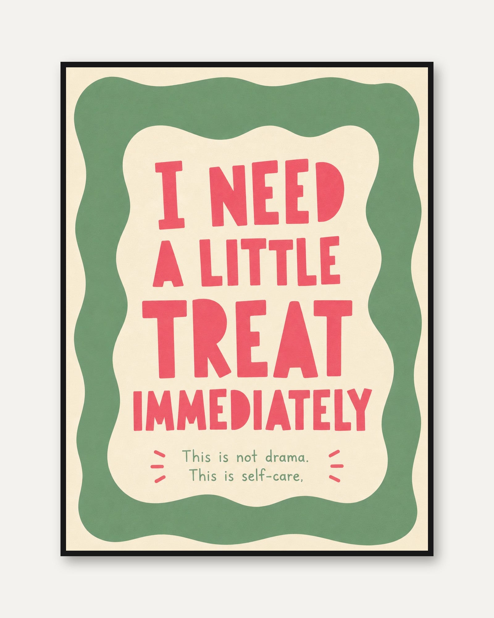 Self Care Typography Poster: Retro Pink and Green Wall Art - framed