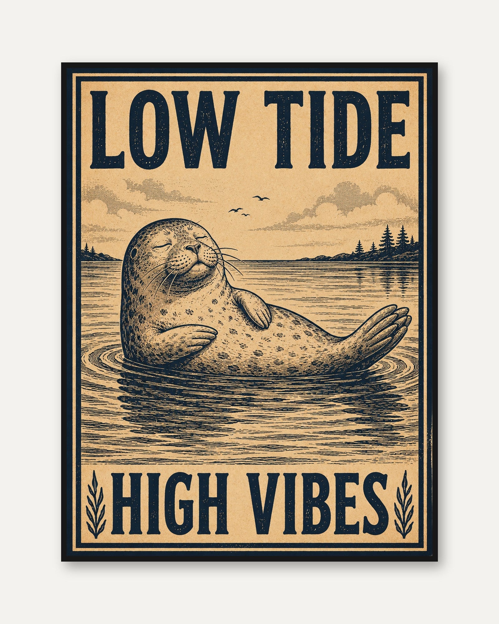 Seal Wall Art Print: Vintage Coastal Design - framed