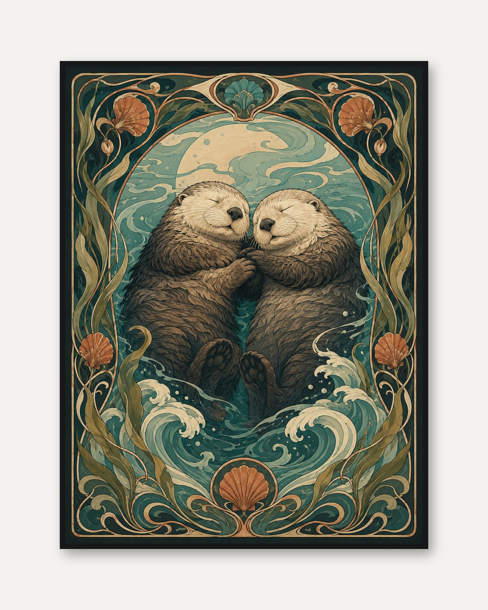 Sea Otter Art Nouveau Print — Vintage Ocean Romance - framed