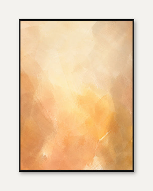 Abstract Peach Sunset Wall Art: Soft Watercolor Brushstrokes - framed